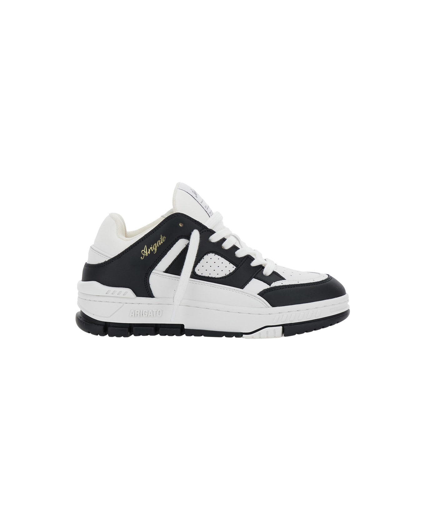 Axel Arigato 'area Lo' Black And White Low Top Sneakers With Laminated Leather In Leather Blend Woman - White/black
