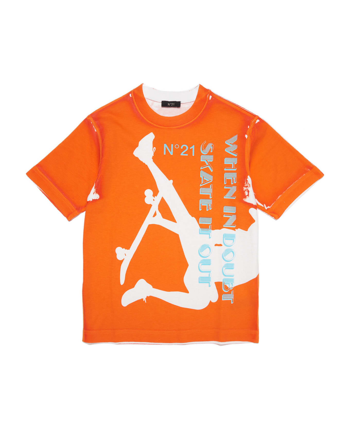 N.21 N21t155m Over T-shirt N°21 Fluo Orange Jersey T-shirt With Skate Print - Bright orange