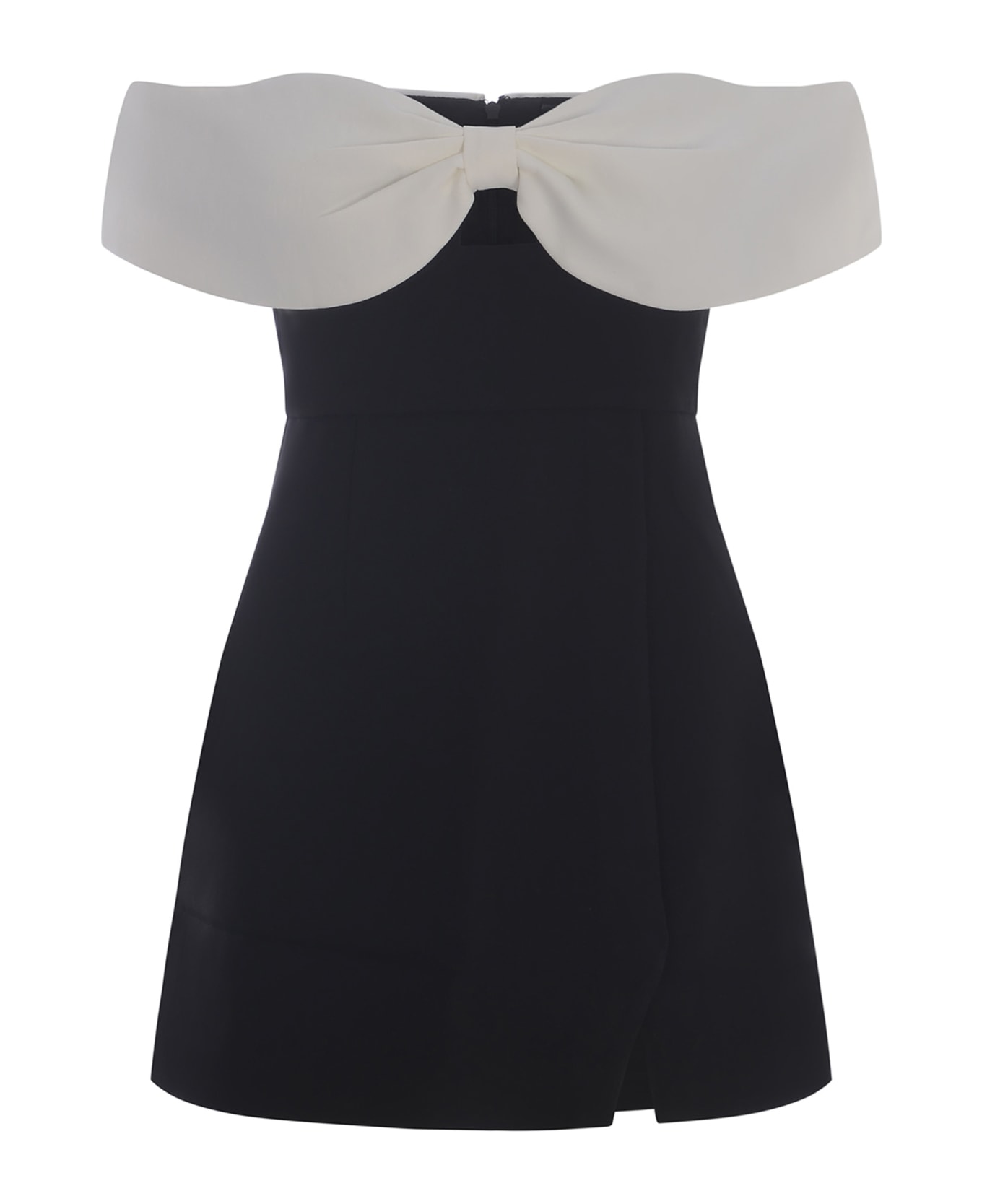 self-portrait Black And White Off-shoulder Mini Dress In Polyester Woman - Nero ワンピース＆ドレス