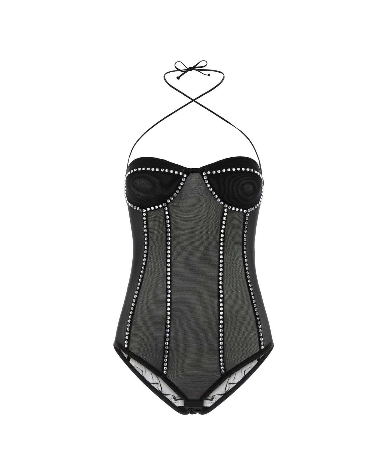 Oseree Gem Halterneck Embellished Bodysuit
