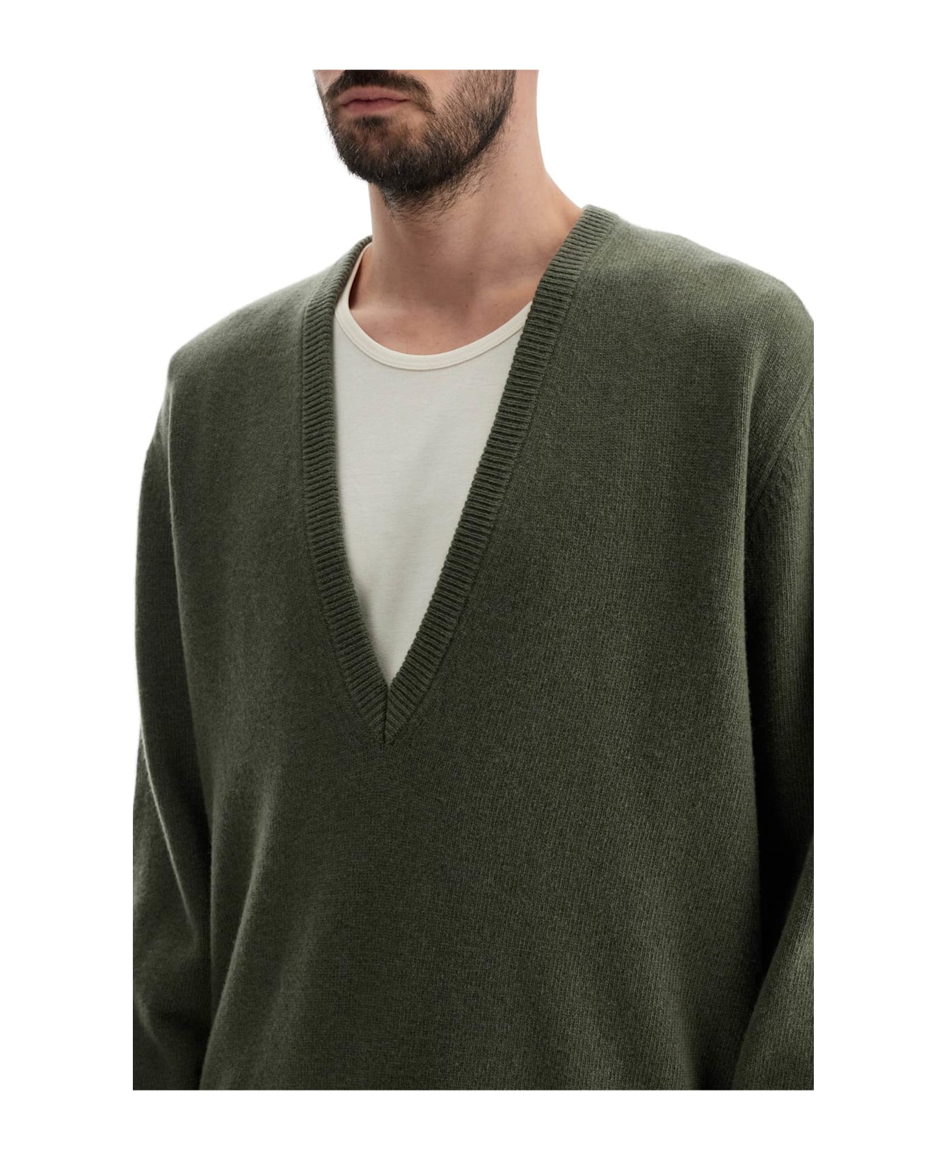 Lemaire Deep V-neck Jumper - LIGHT MOSS (Green)