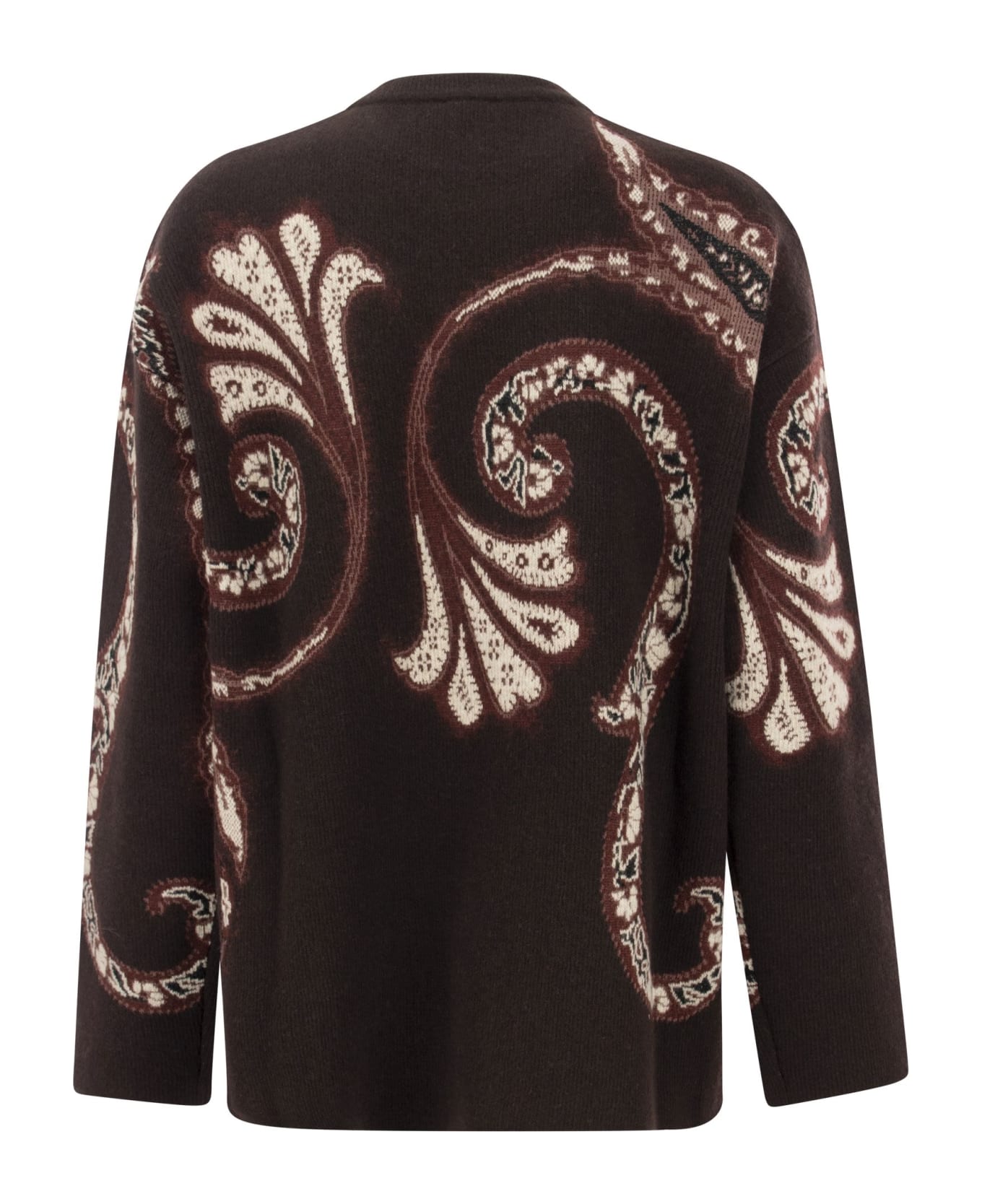 Etro Wool Sweater With Foliage Print - Bordeaux
