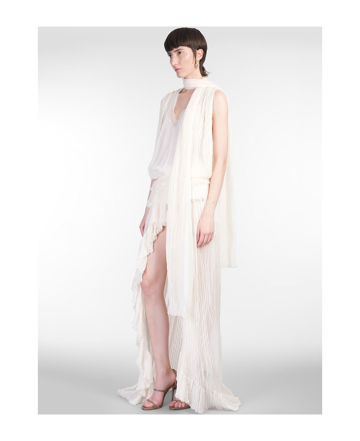 Blumarine Long Dress In Beige Silk - beige