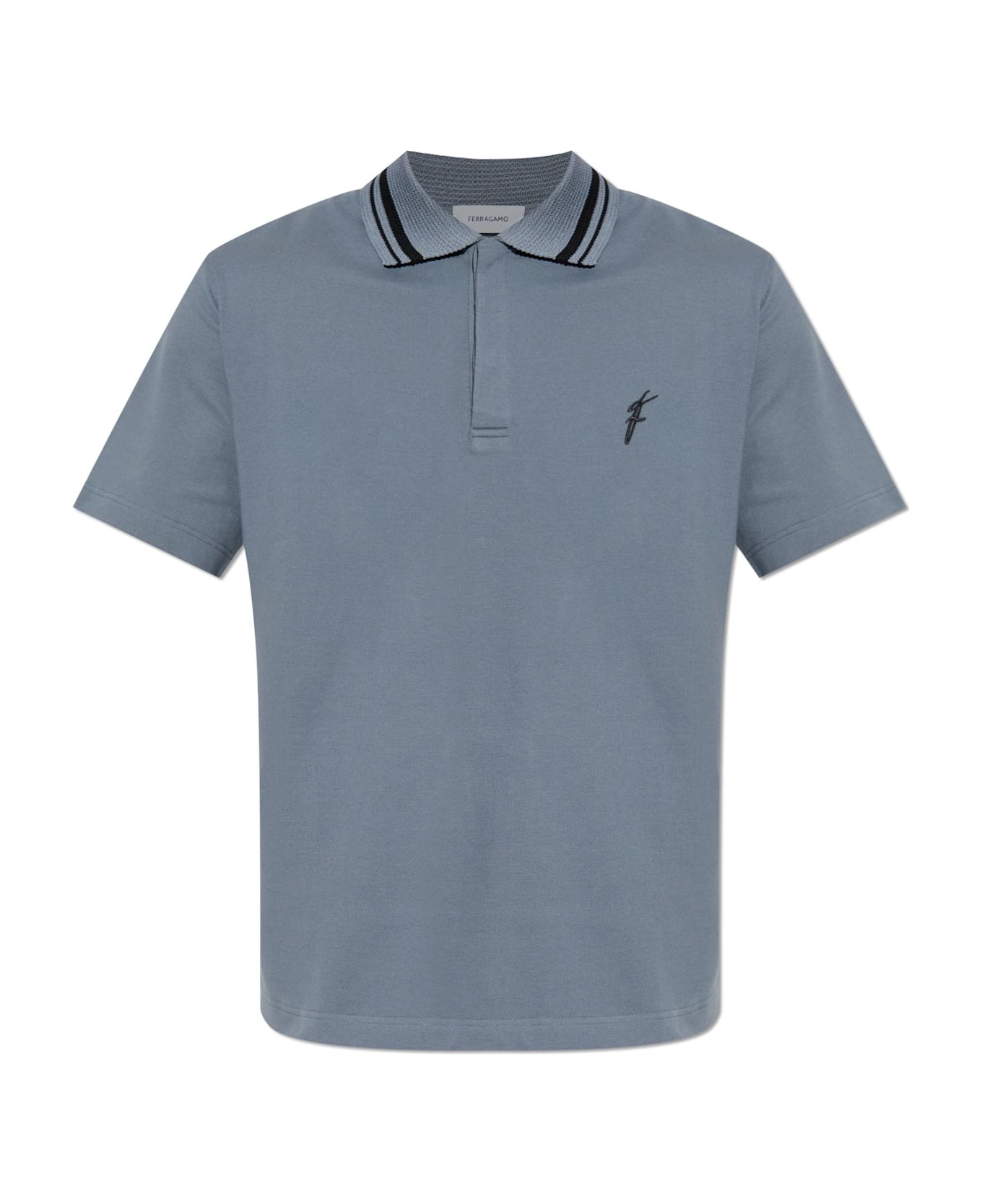 Ferragamo Polo With Embroidered Logo - BLUE