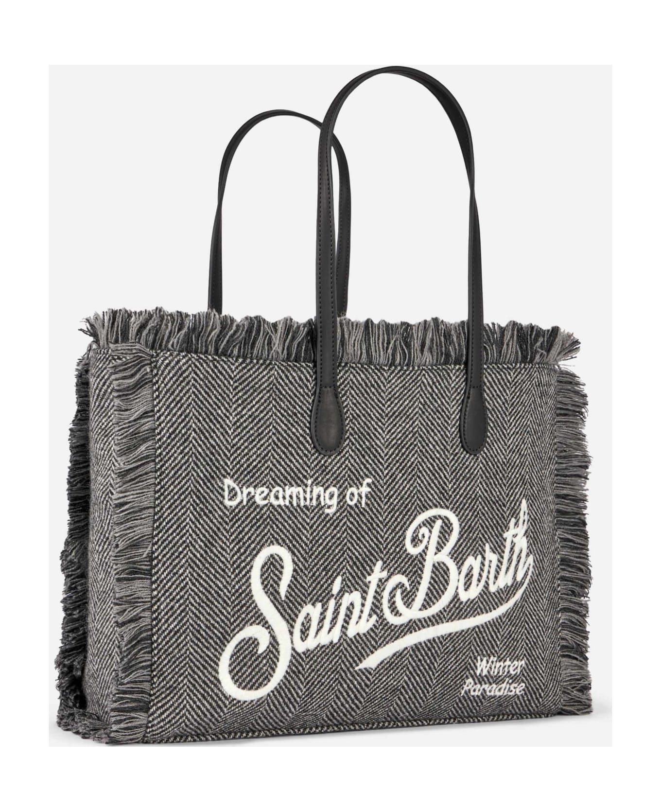 MC2 Saint Barth Donegal Vanity Fringed Shoulder Bag With Herringbone Pattern - GREY