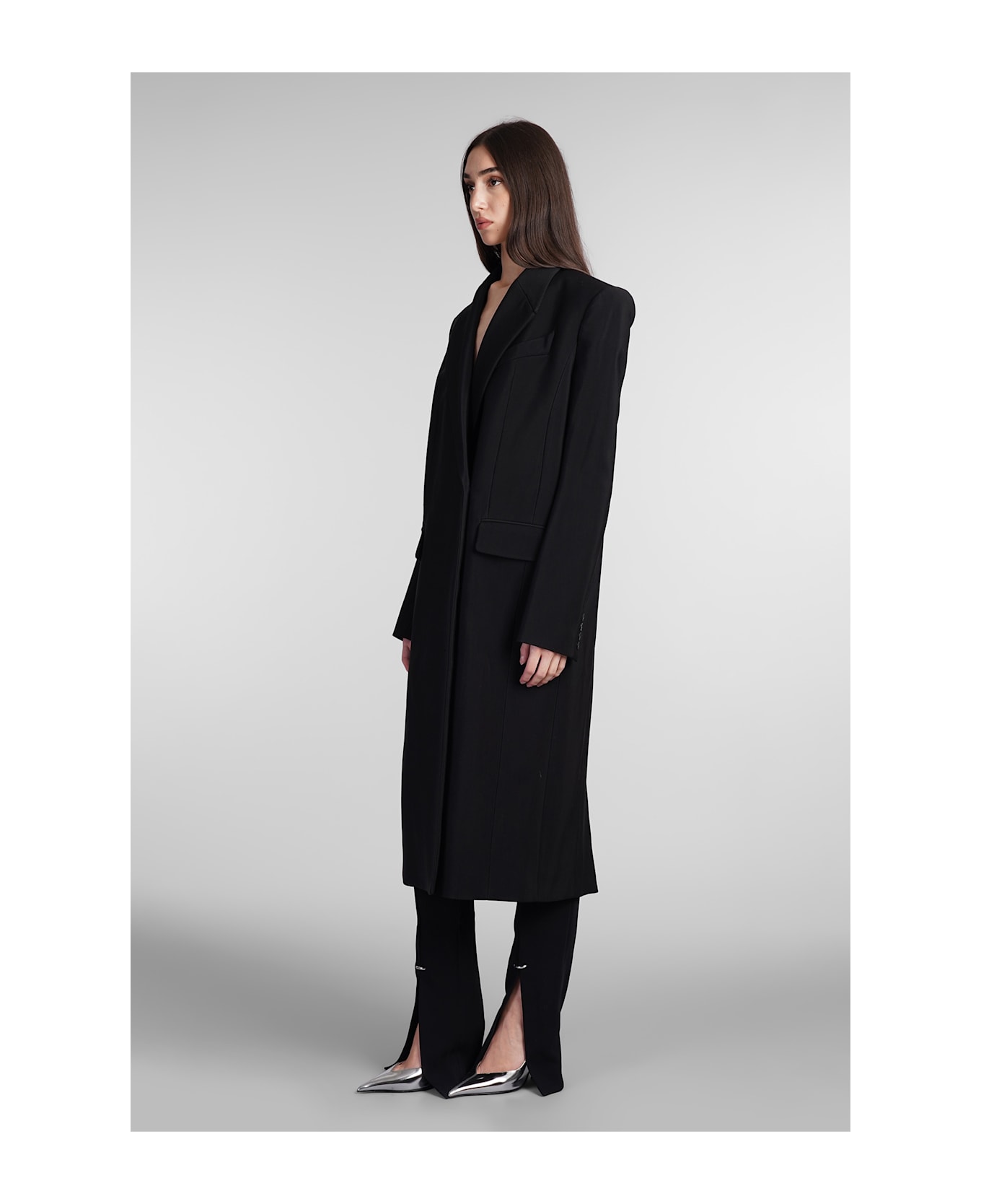 Mugler Coat In Black Viscose - black