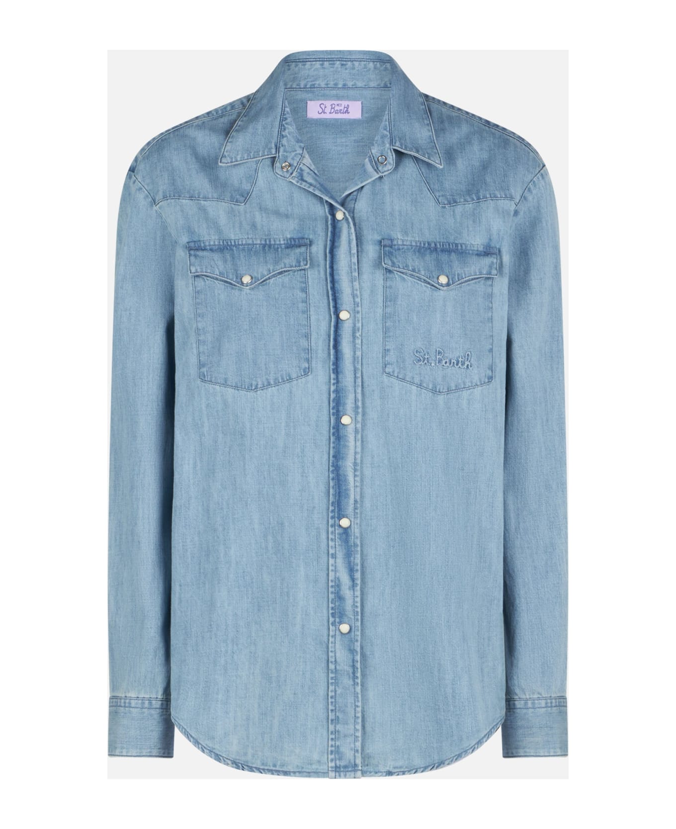 スーツ MC2 Saint Barth Denim top with wide neckline MC2 Saint Barth Woman Denim Shirt | italist