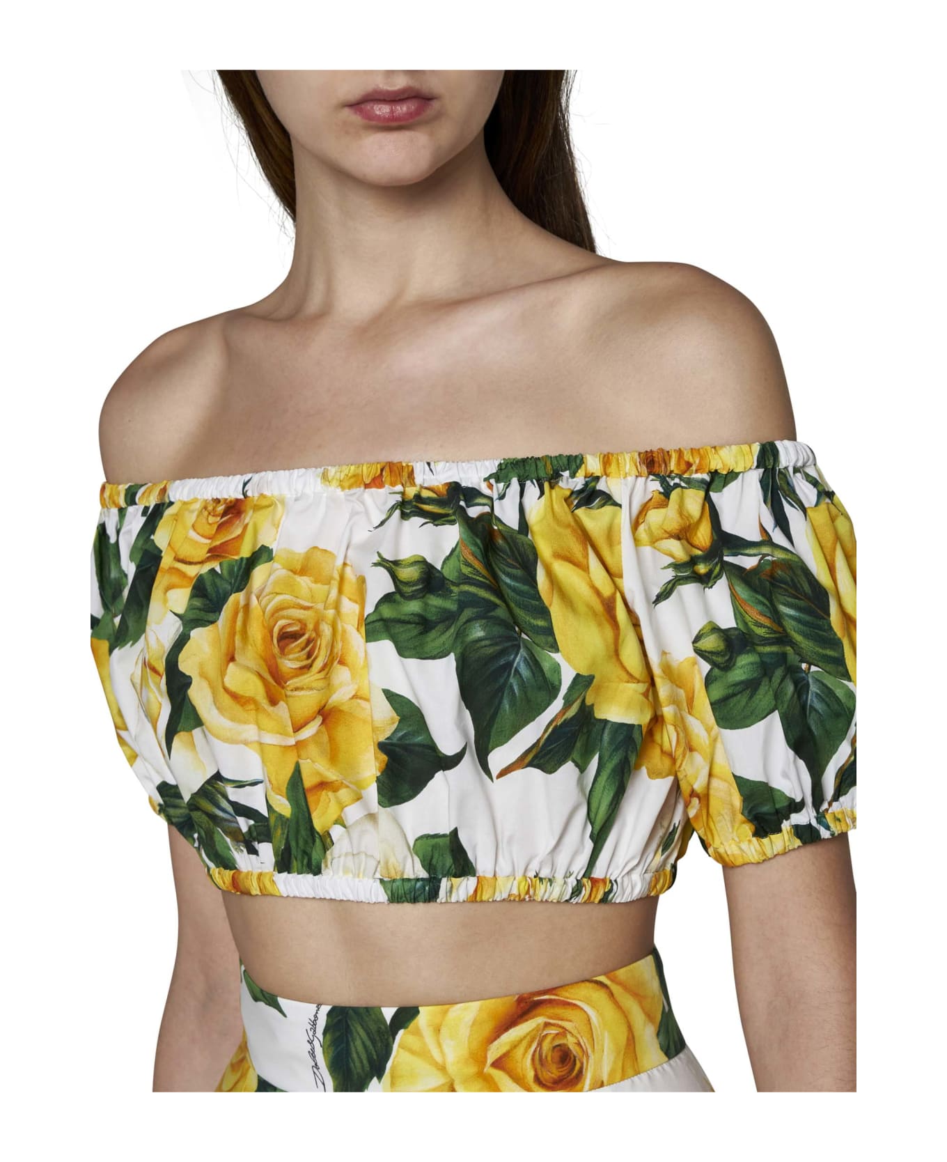 Dolce & Gabbana Crop Top With Floral Print - Rose gialle fdo bco トップス
