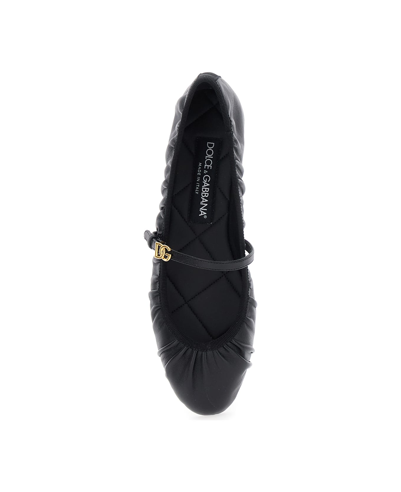 Dolce & Gabbana Black Ballerinas With Metallic Logo And Strap In Leather Woman - Black