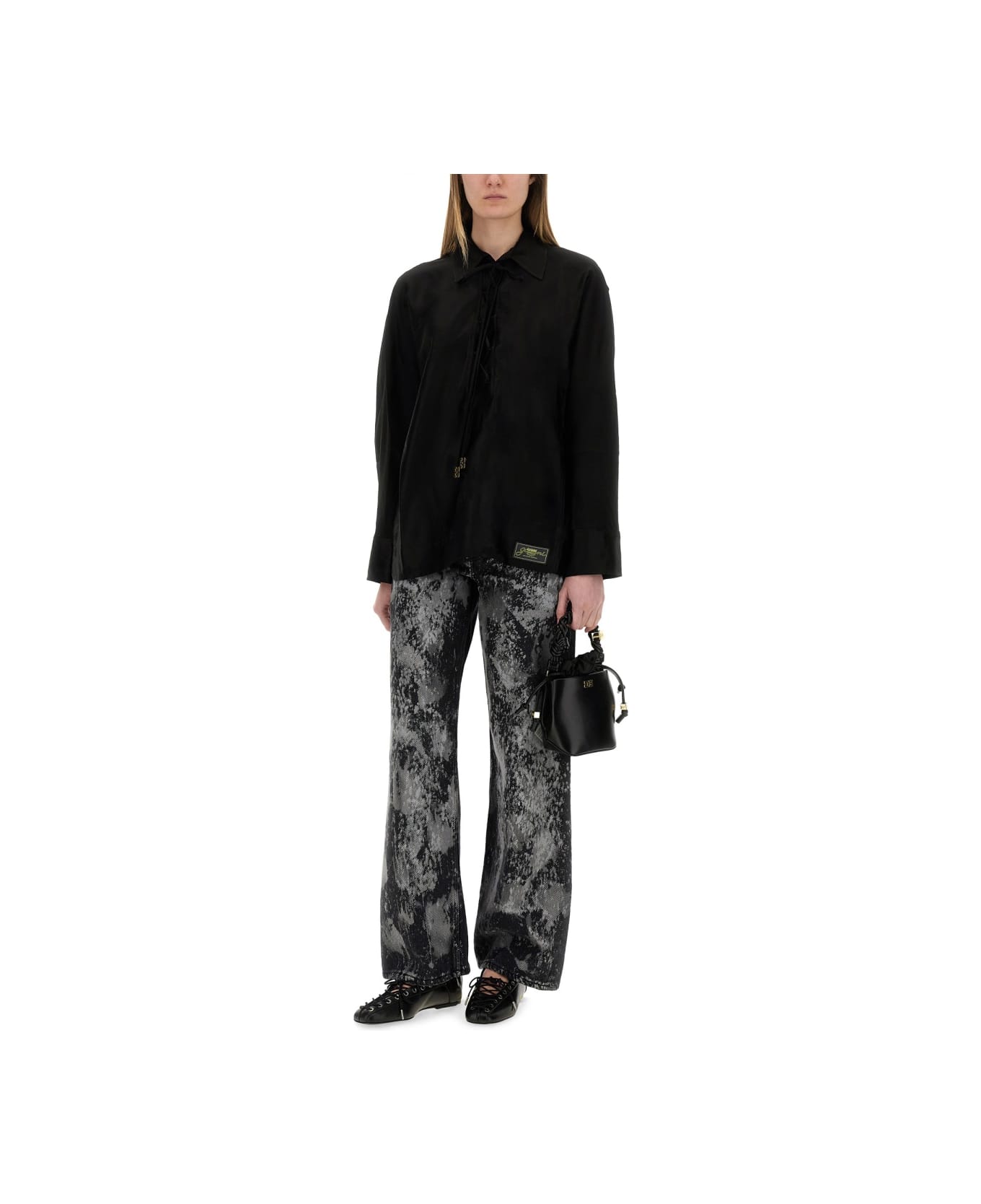 Ganni Jacquard Satin Shirt - BLACK