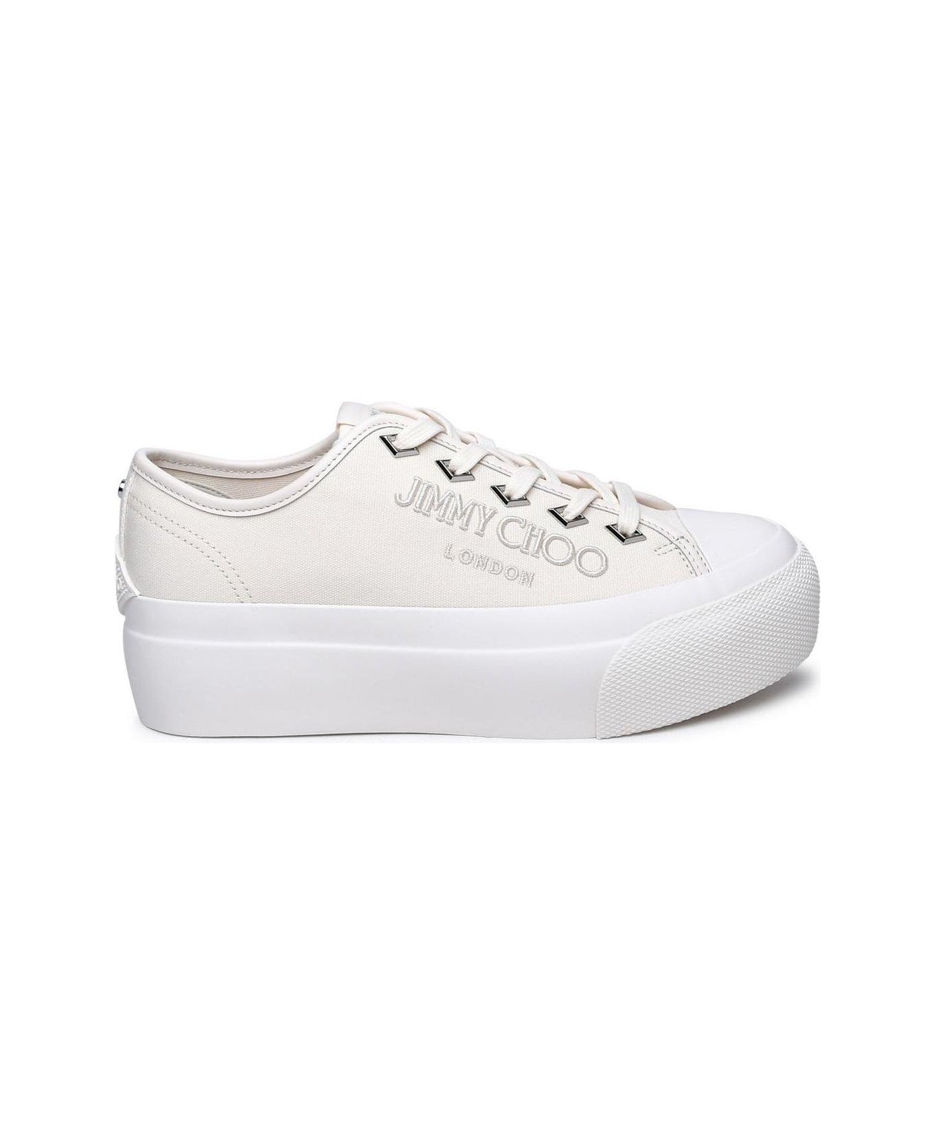 Jimmy Choo Logo Embroidered Platform Lace-up Sneakers - White