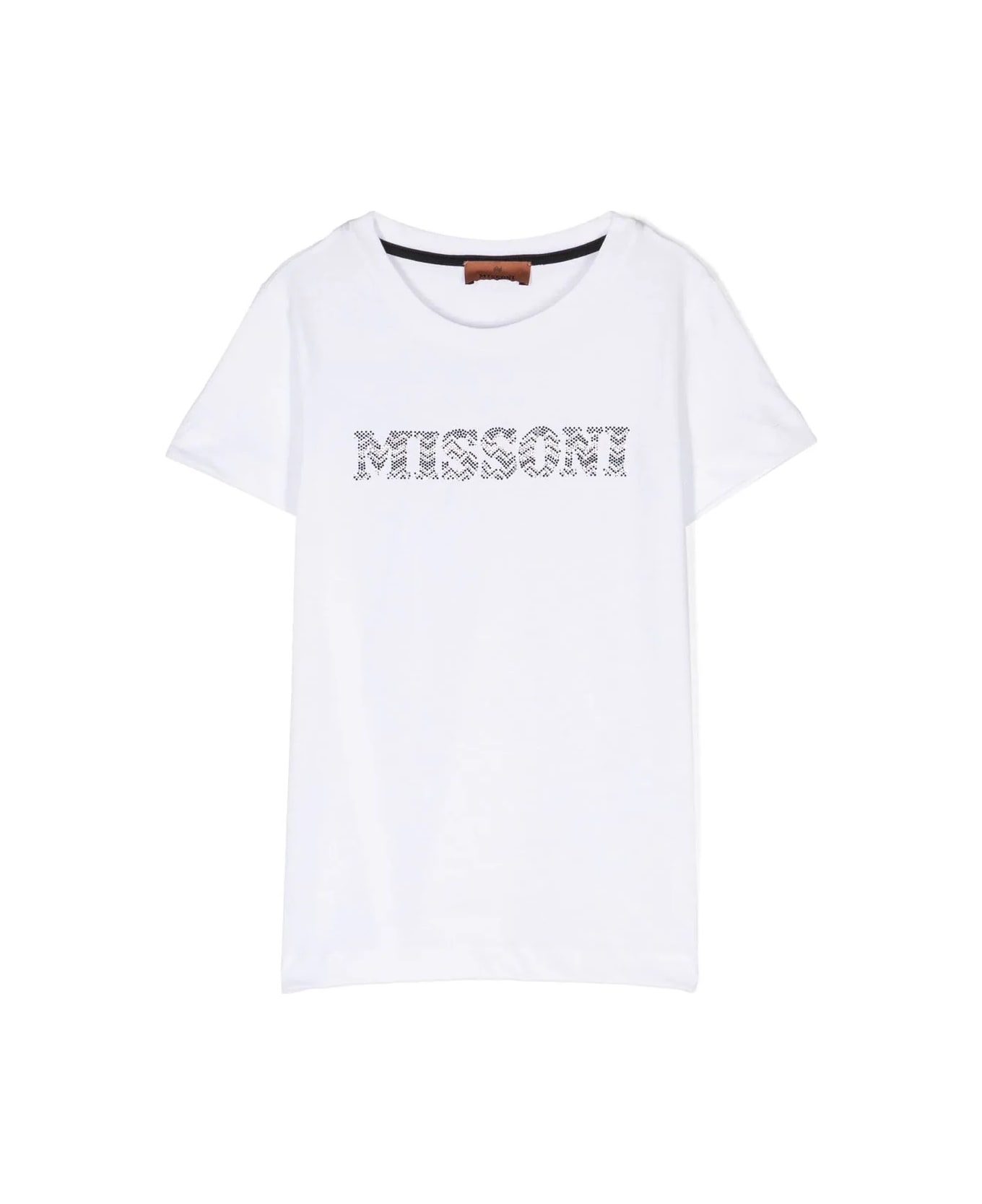 Missoni Kids White T-shirt With Chevron Motif Rhinestone Logo - WHITE
