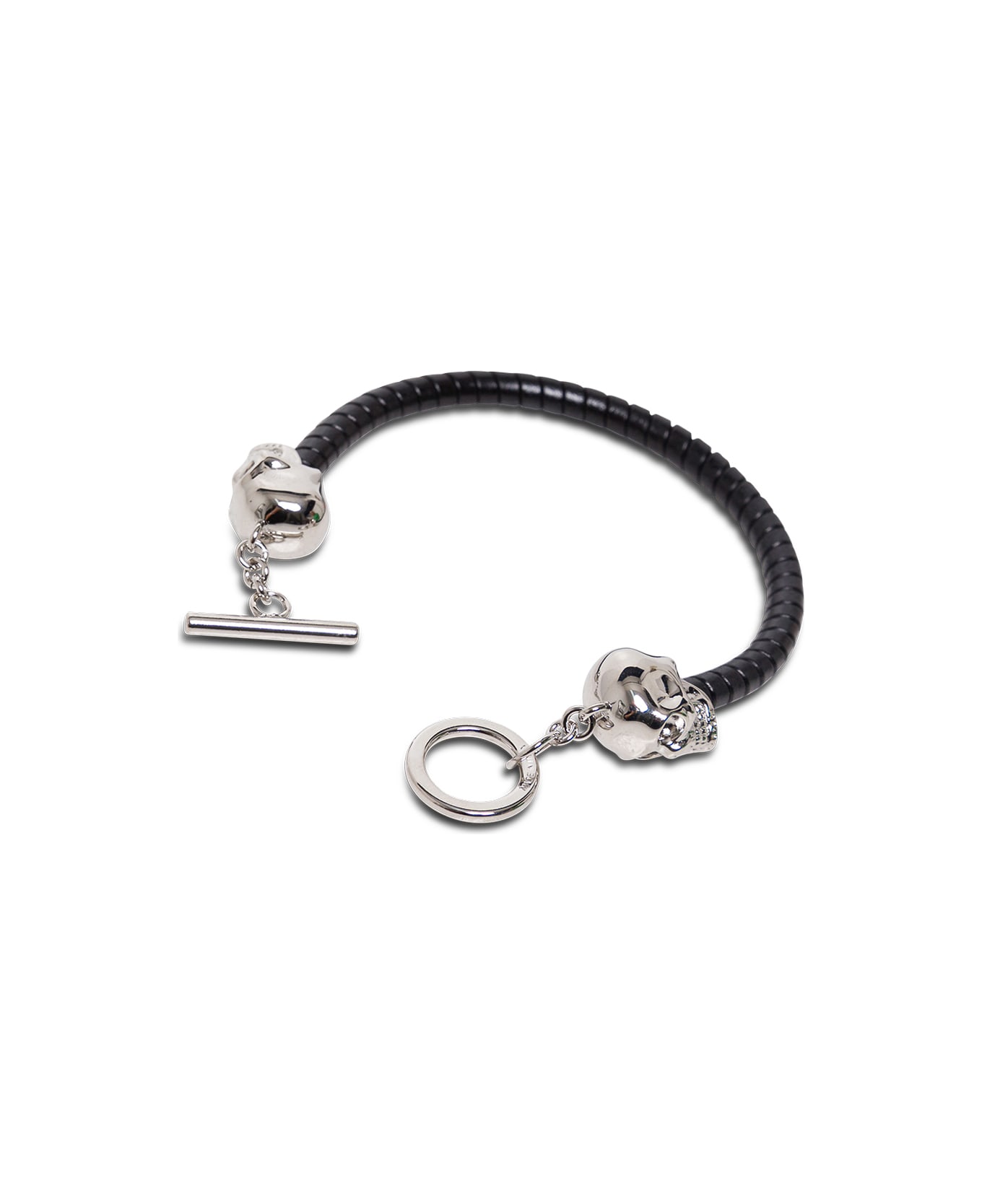 Alexander McQueen Skull Black Leather And Brass Bracelet  Alexander Mcqueen Man - Black