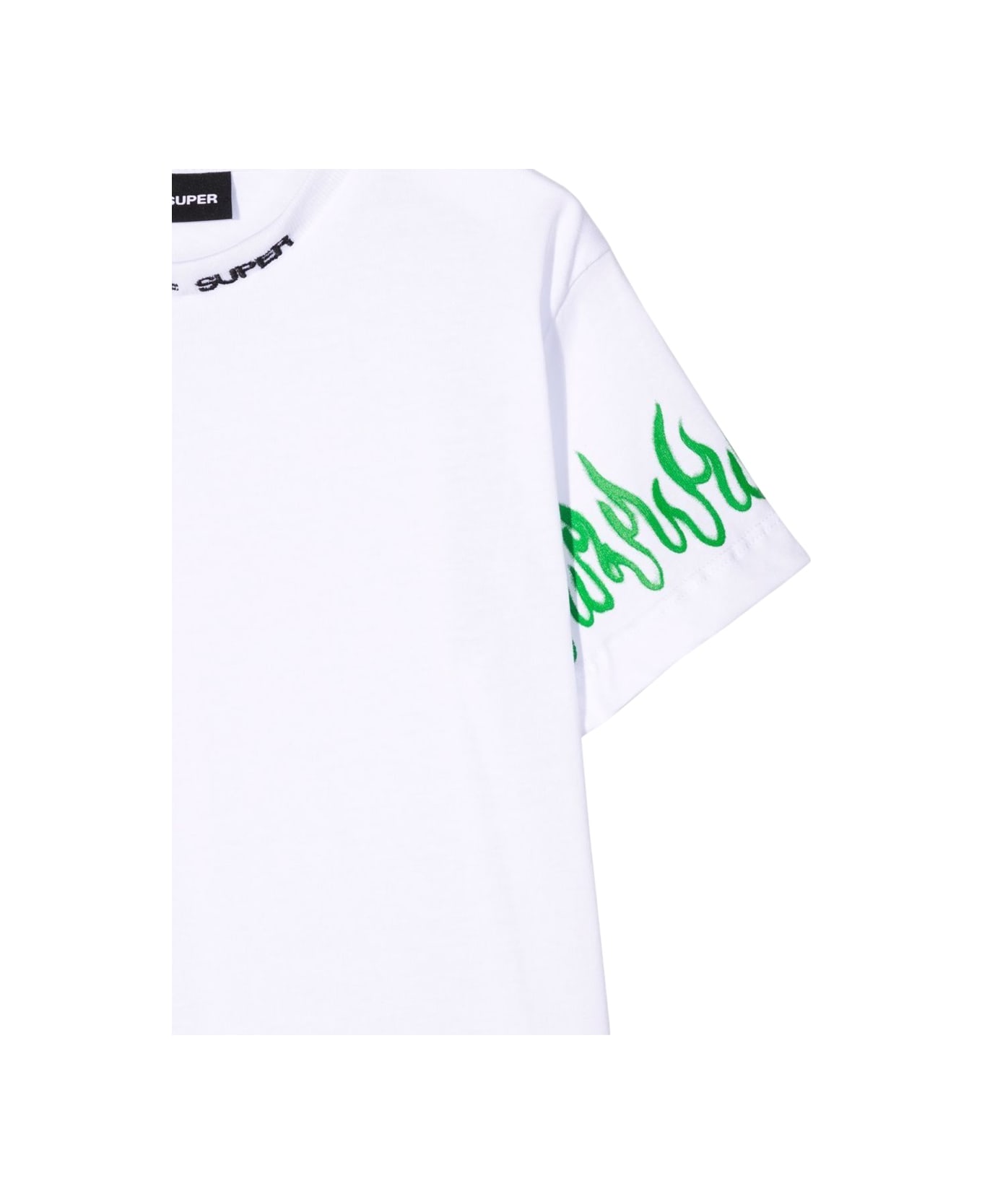 Vision of Super T-shirt With Green Spray Flames - WHITE