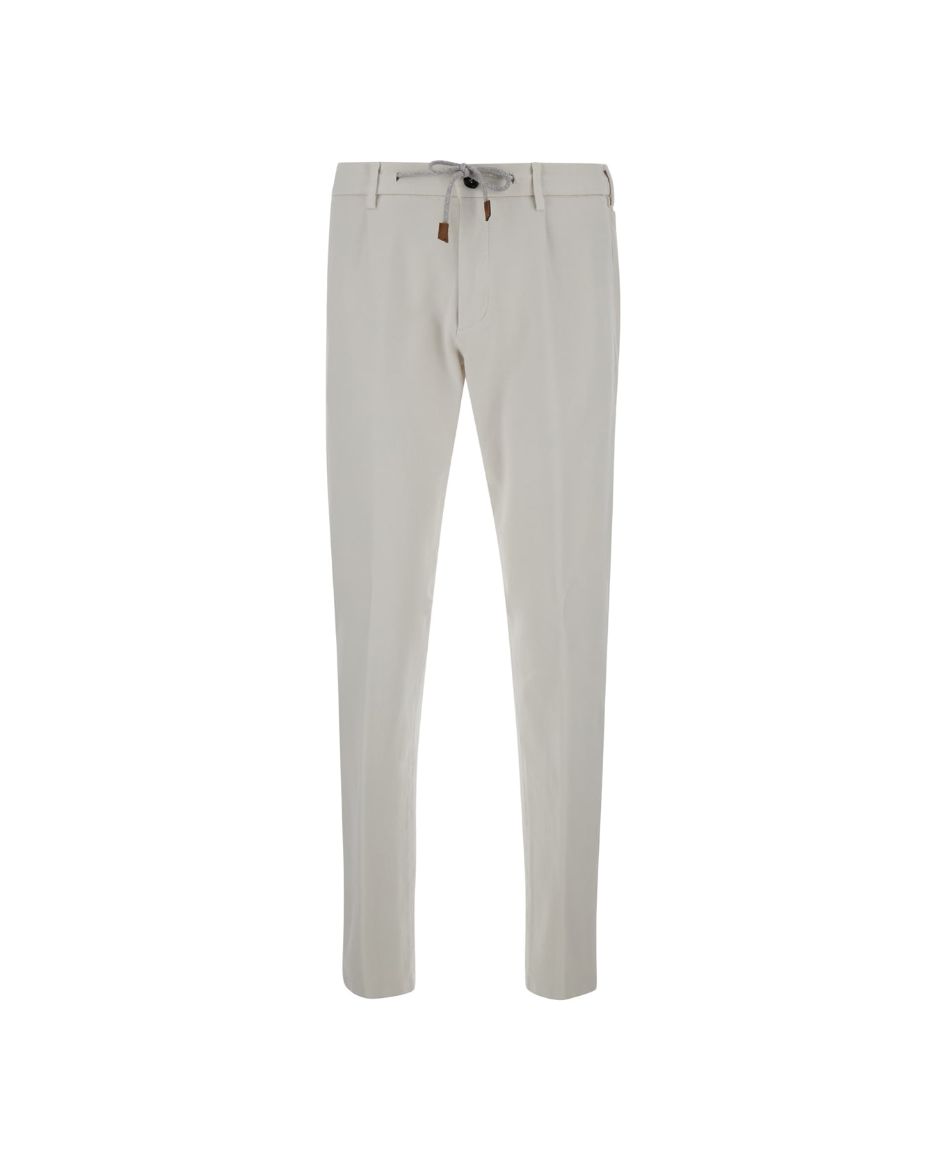 Eleventy White Jogger Pants With Drawstring In Stretch Cotton Man - White ボトムス