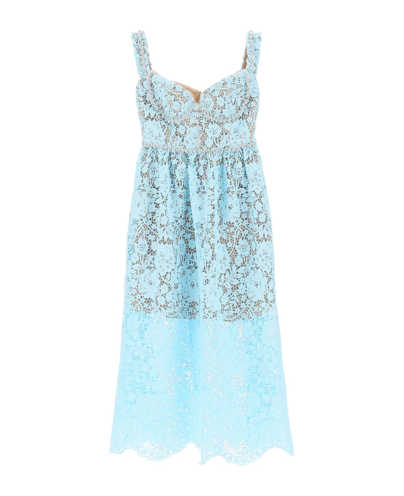 self-portrait Midi Dress In Floral Lace With Crystals - BLUE (Light blue)