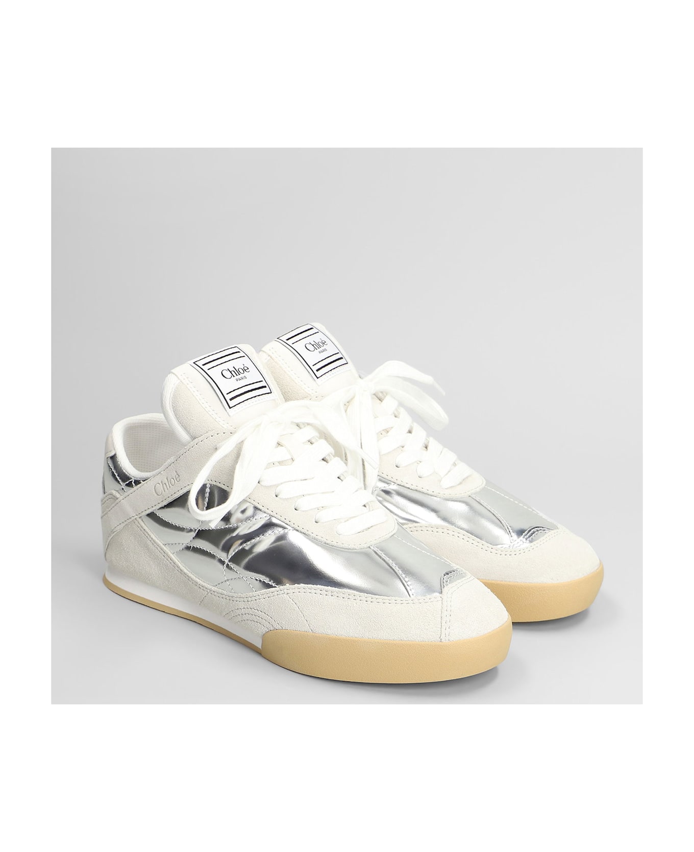 Chloé Kick Sneakers In Silver Suede And Leather - silver