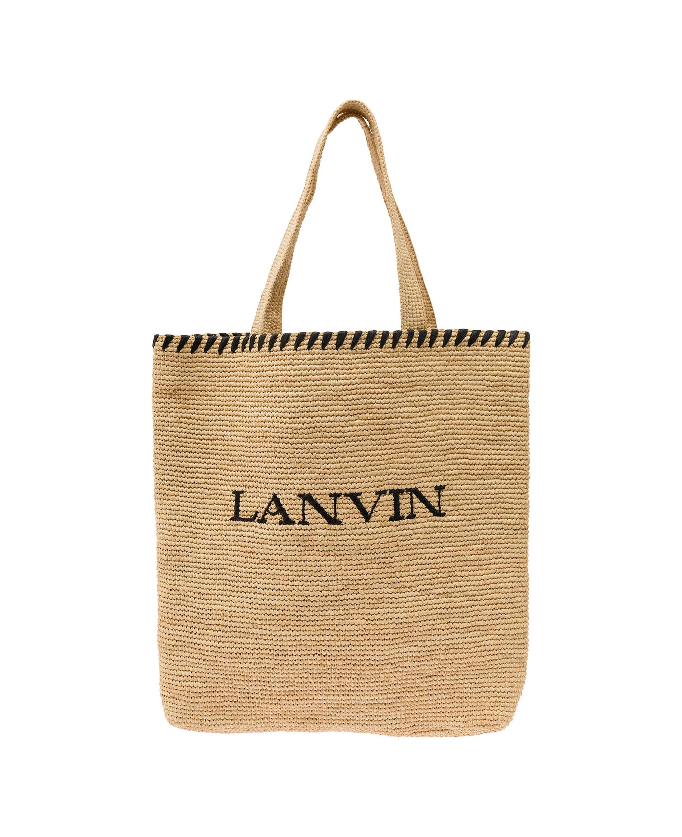 Lanvin Beige Tote Bag With Embroidered Logo In Rafia Woman - Beige