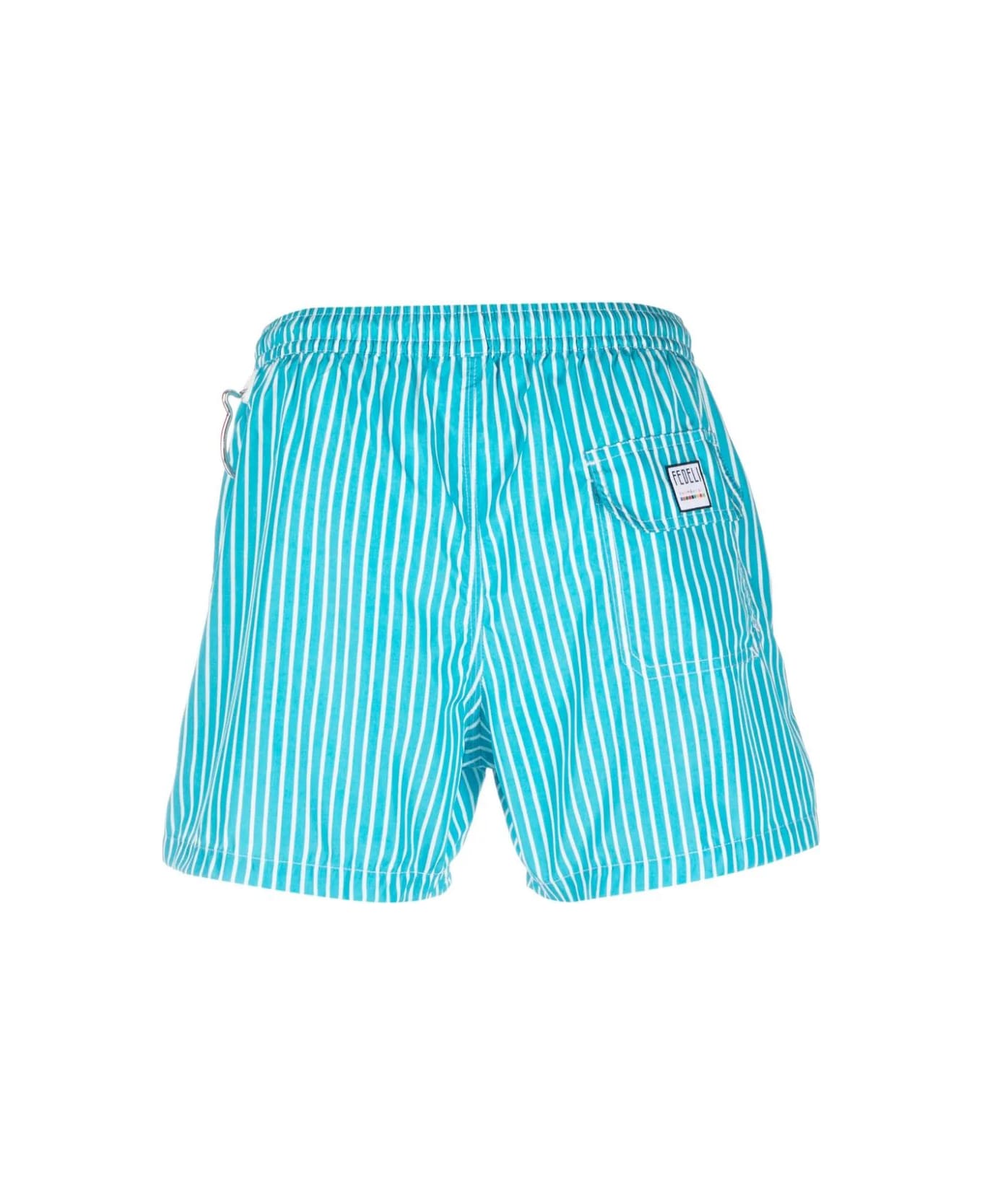 Fedeli Light Blue And White Striped Swim Shorts - Blue スイムトランクス