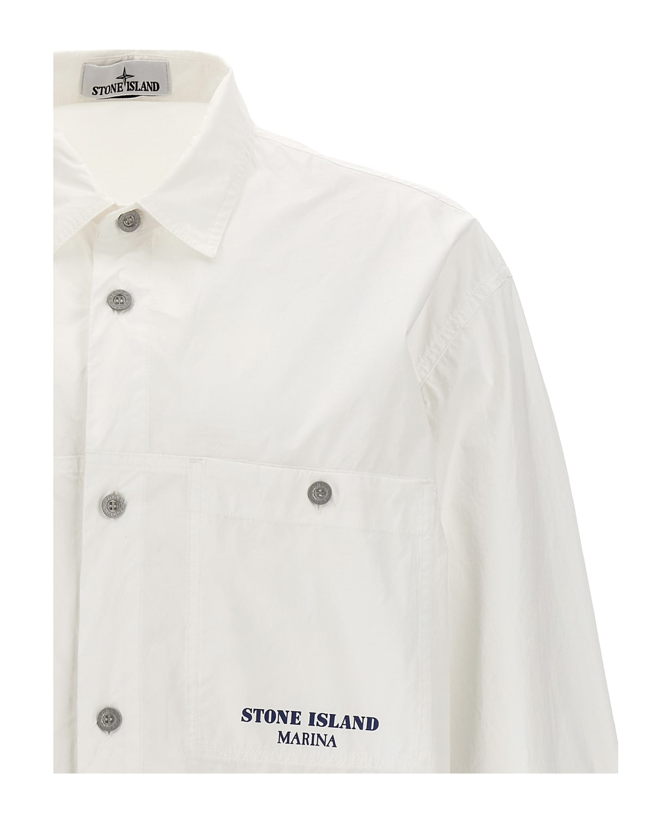 Stone Island Logo Print Overshirt - White