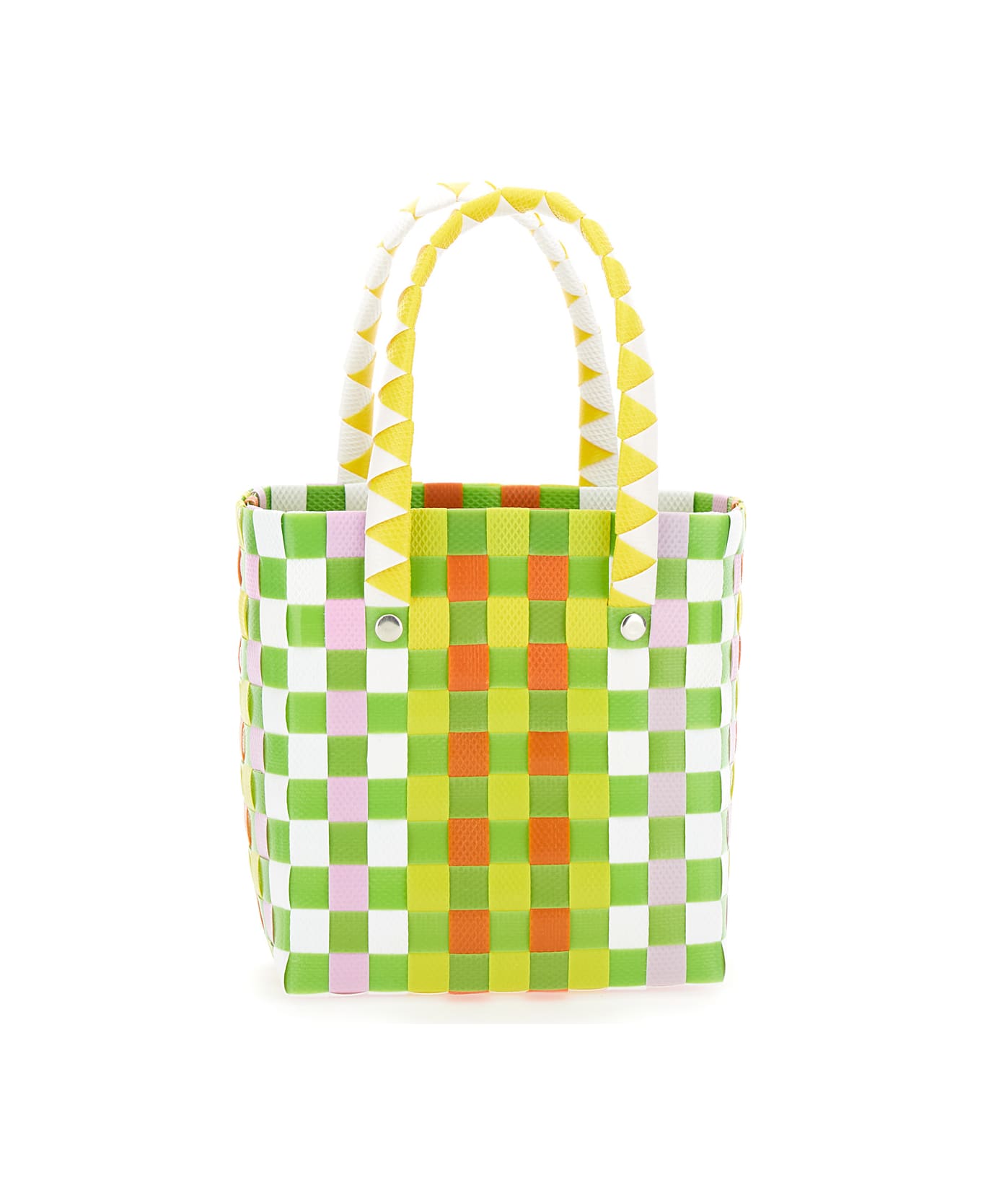 Marni 'basket' Multicolor Bag With Logo Plaque And Intreccio-motif In Polypropylene Girl - Multicolor