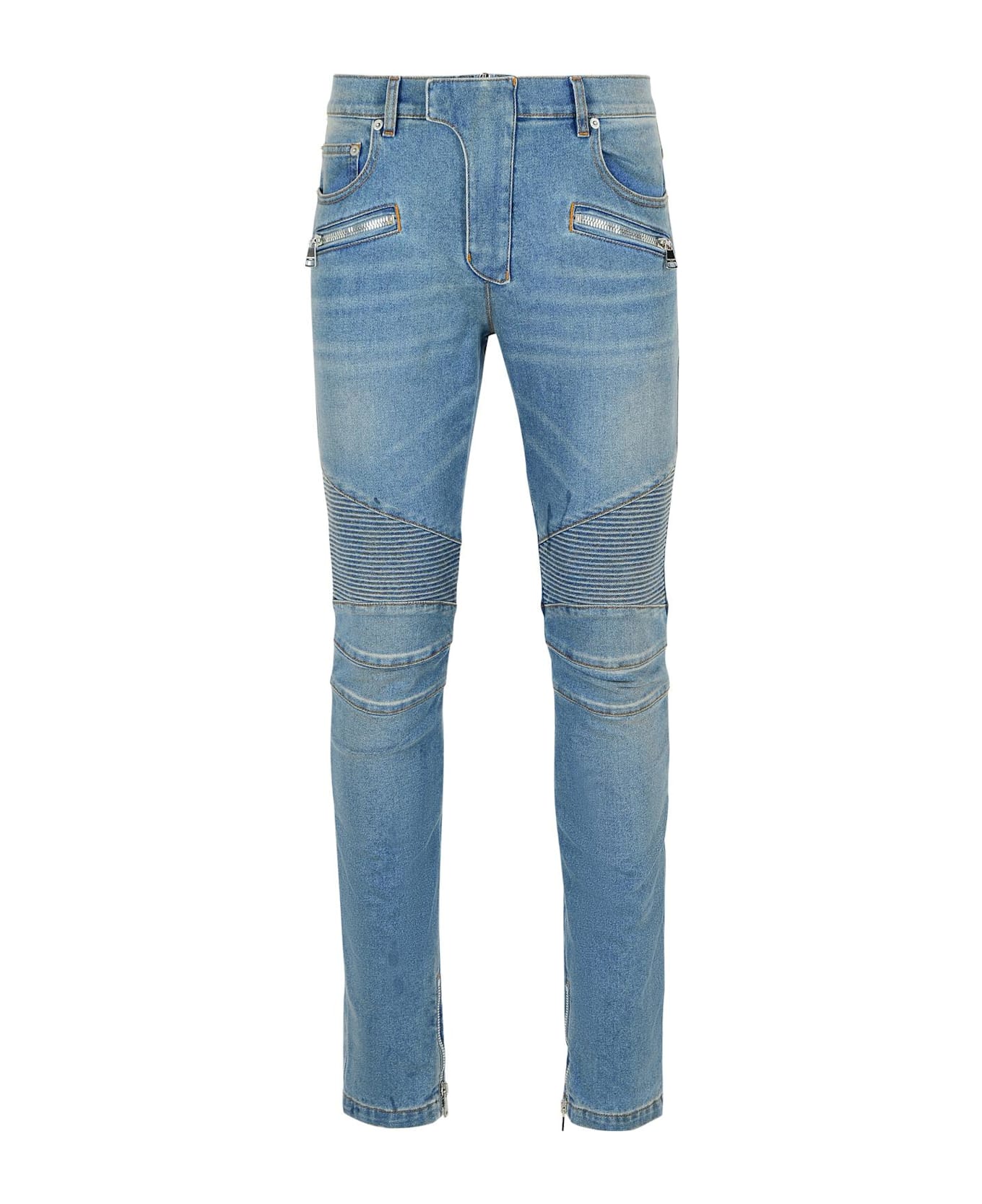 Balmain 
biker
 Blue Cotton Jeans - Blue