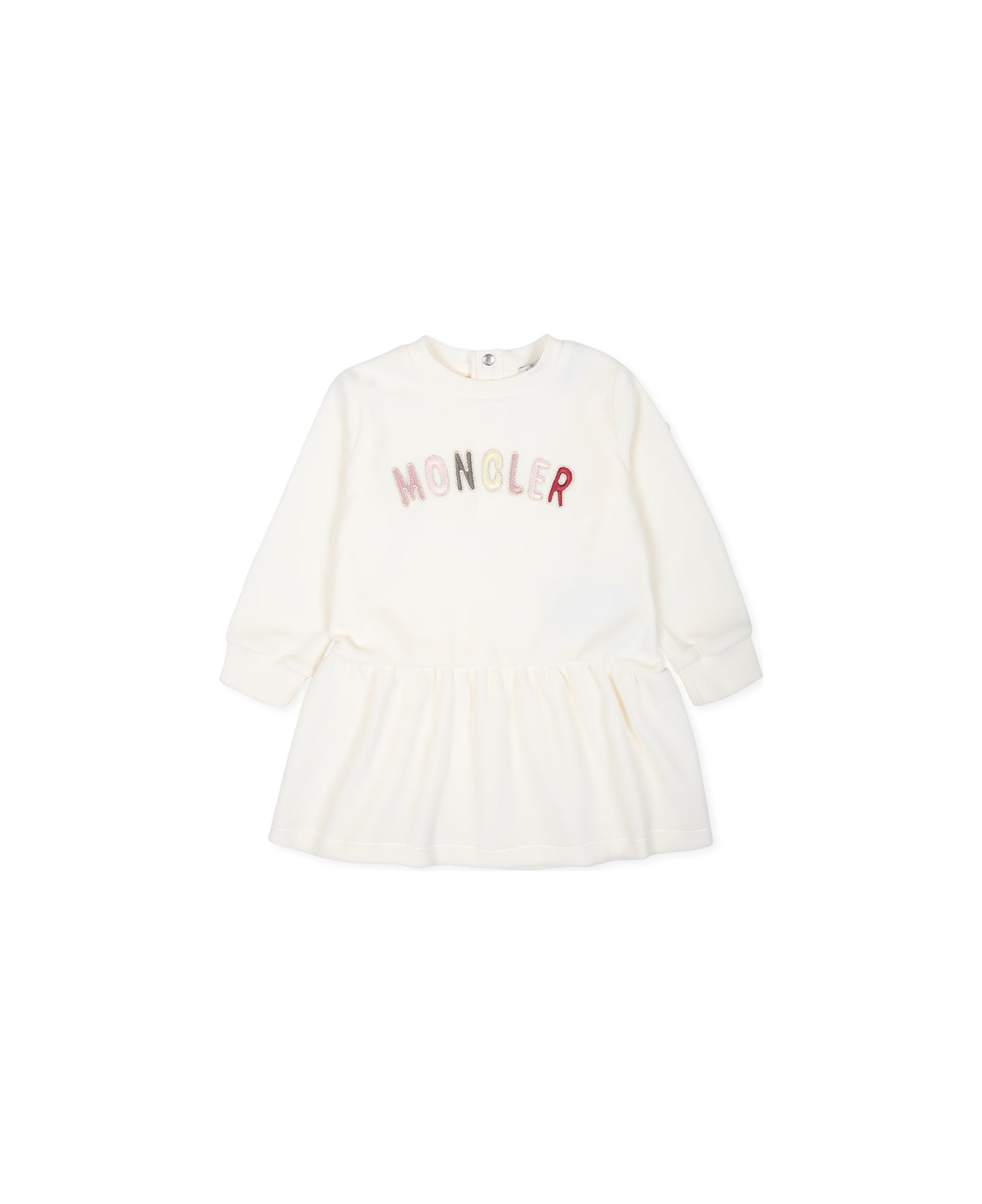 Moncler Ivory Dress For Baby Girl With Logo - Ivory