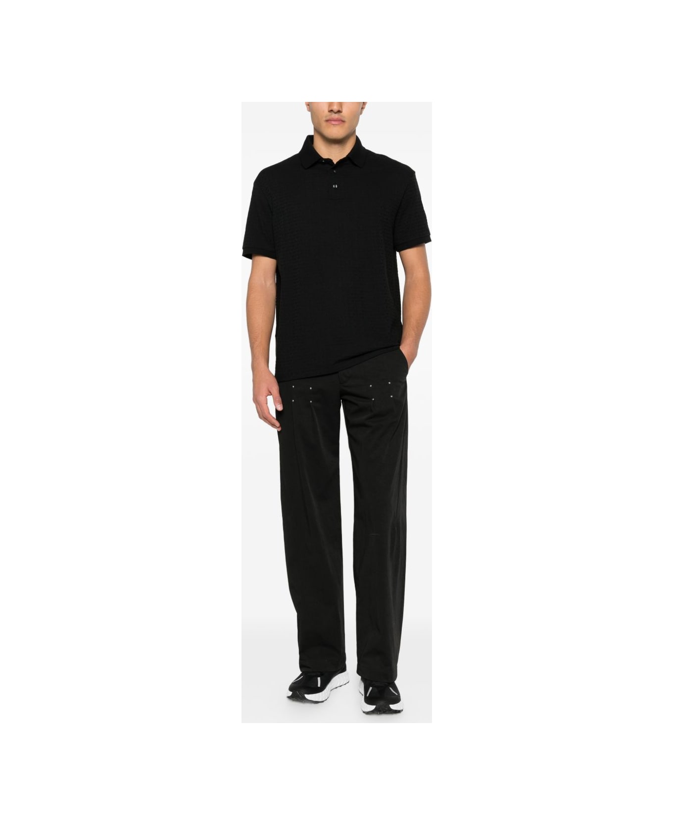 Emporio Armani Logo Cotton Polo Shirt - Black