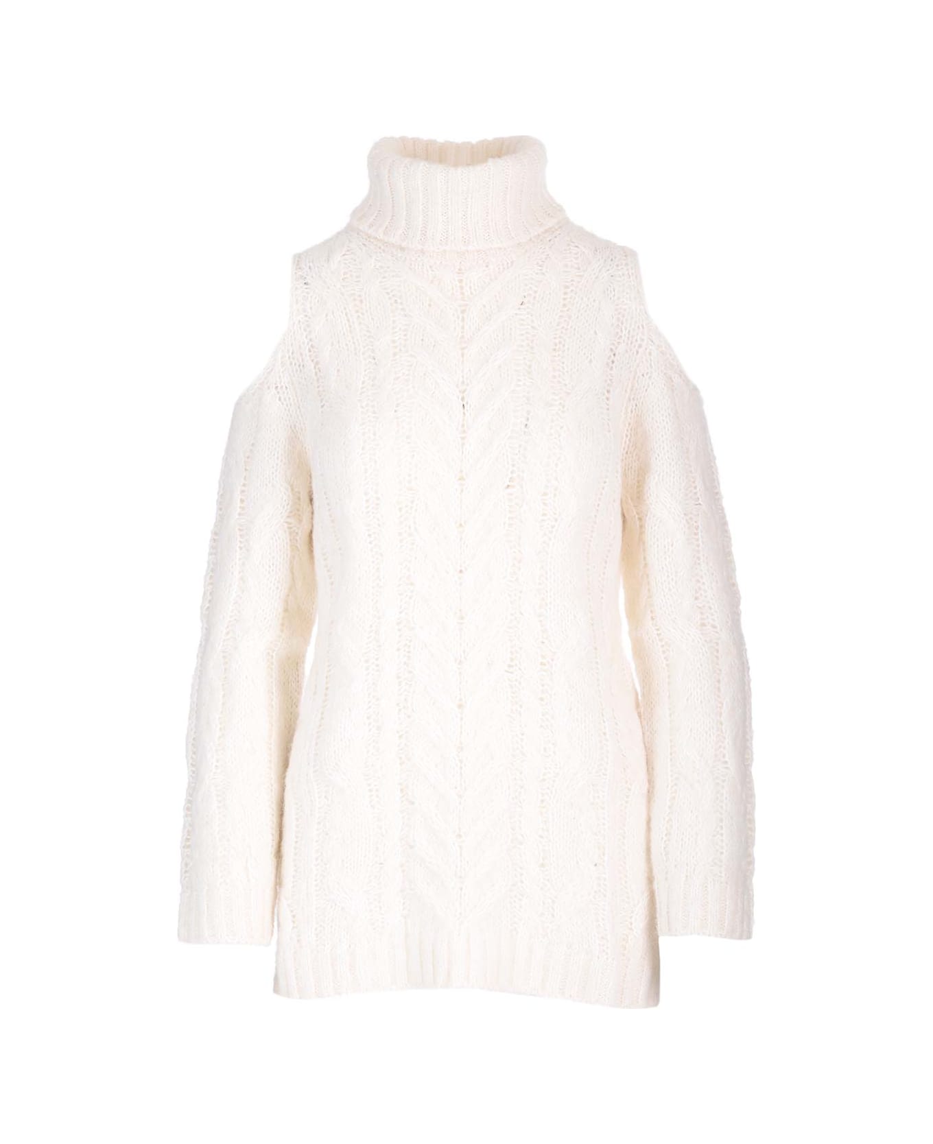 Parosh Oversized Sweater With Bare Shoulders - WHITE