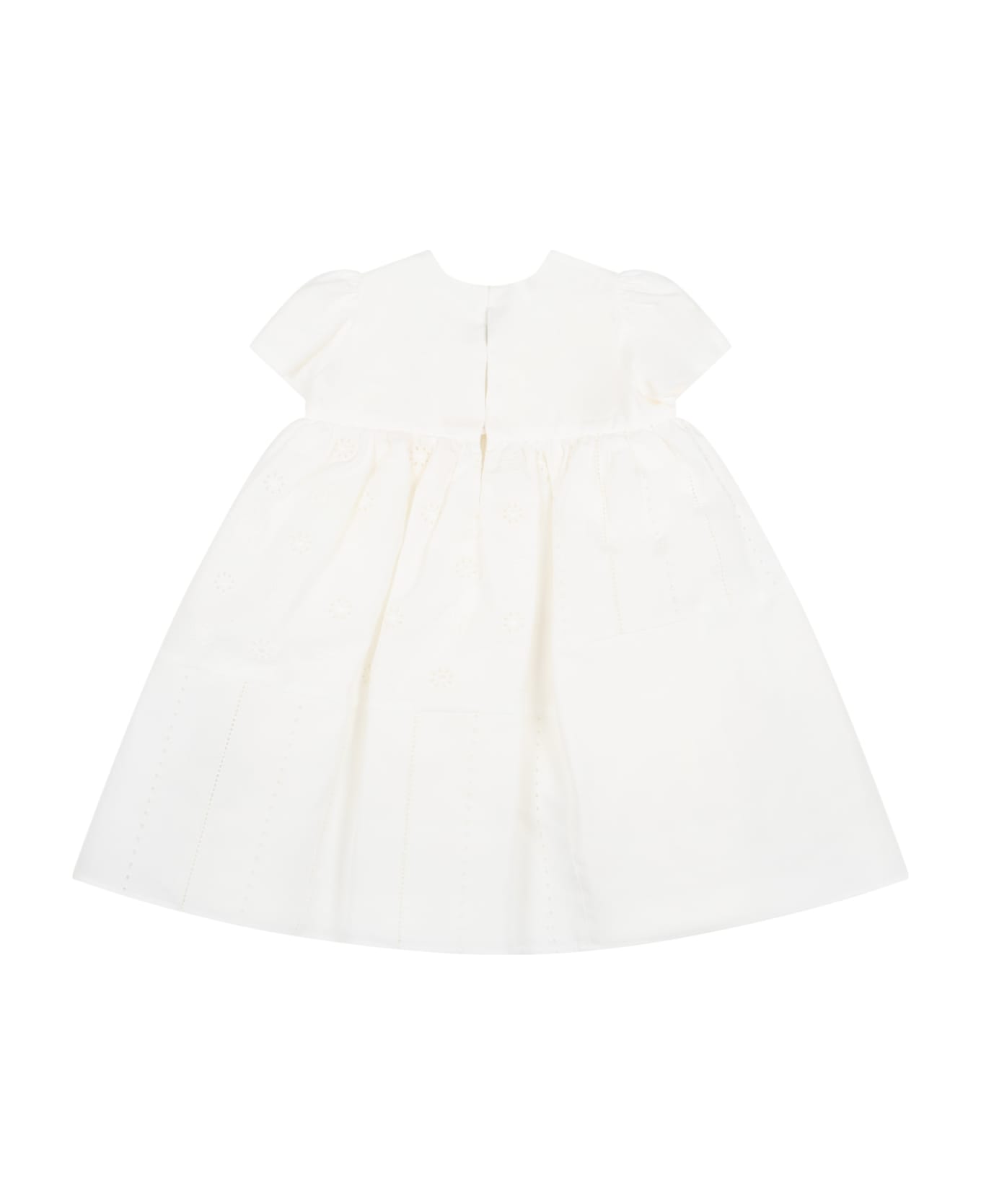 Fendi White Dress For Baby Girl With Pink Logo - White