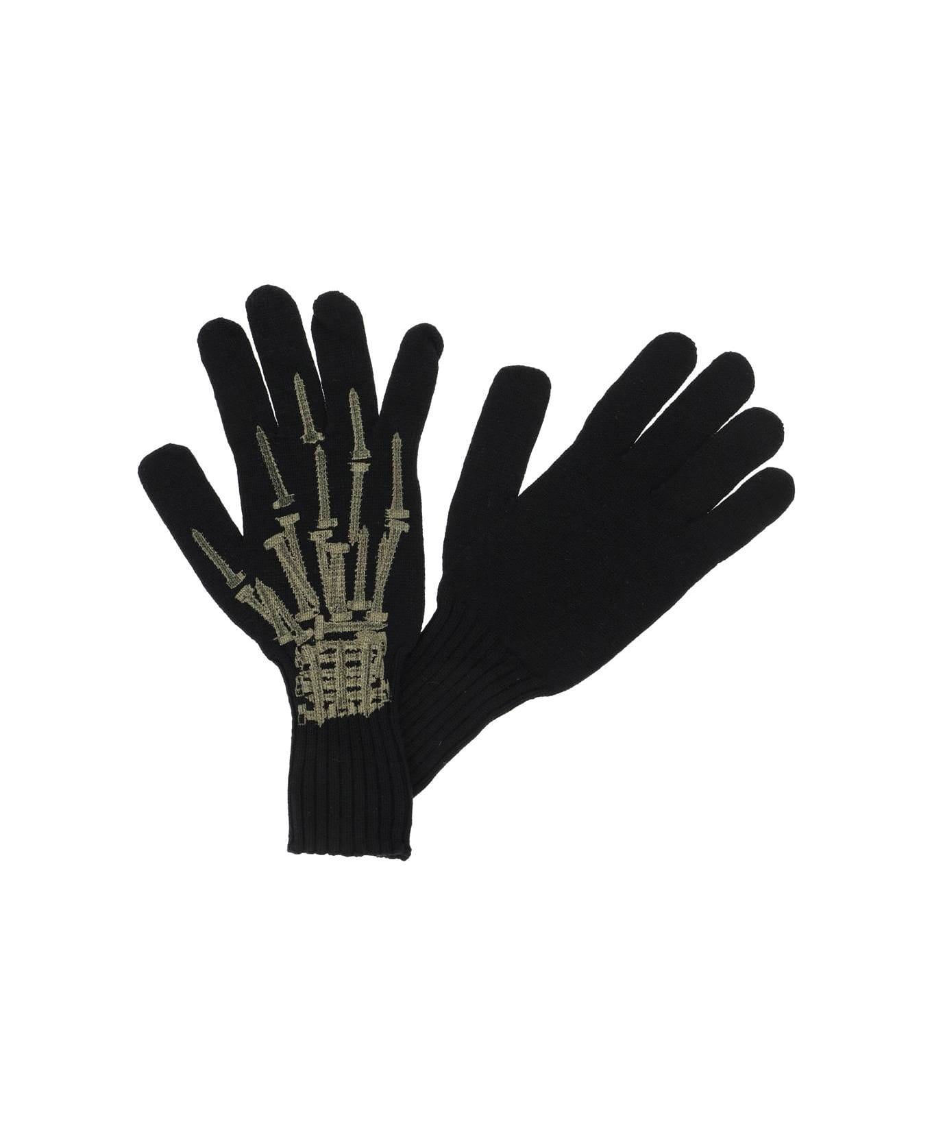 44 Label Group Wool Gloves With Print - BLACK HAND STUDS PRINT (Black)