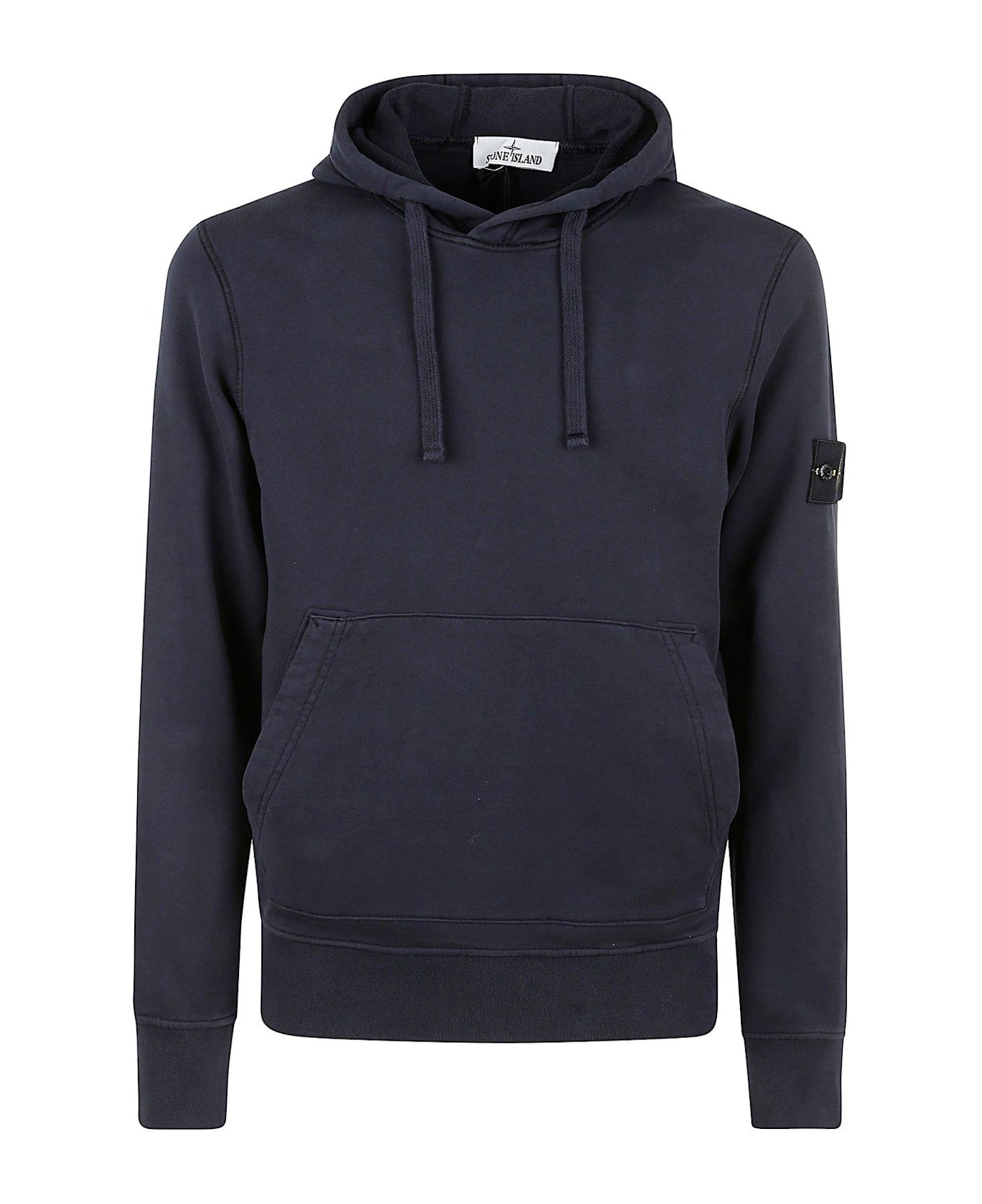 Stone Island Logo Patch Drawstring Hoodie - BLEU