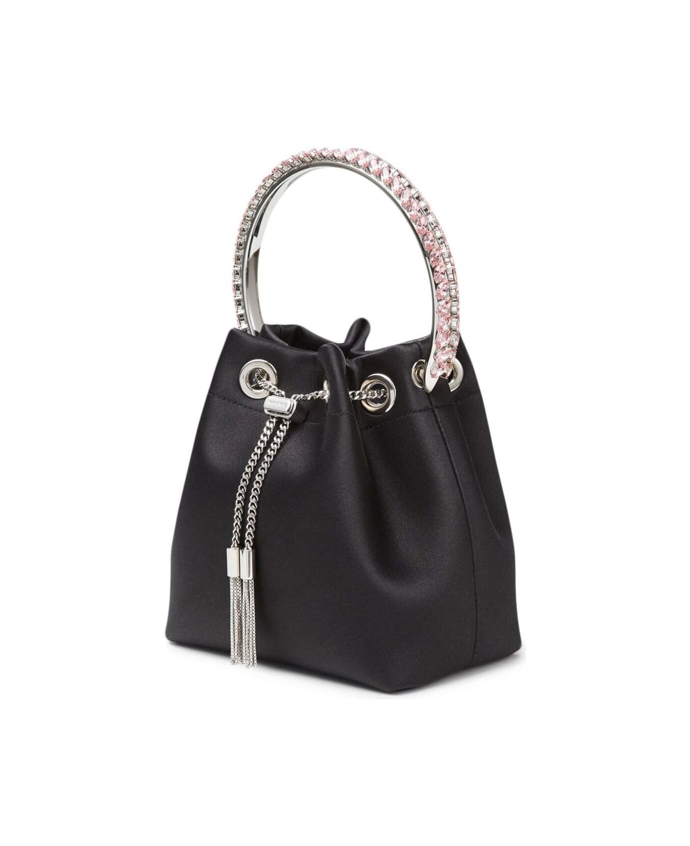 Jimmy Choo 
bon Bon
 Mini Black Handbag With Metal Crystal Bracelet Handle In Satin Fabbric Woman - Black