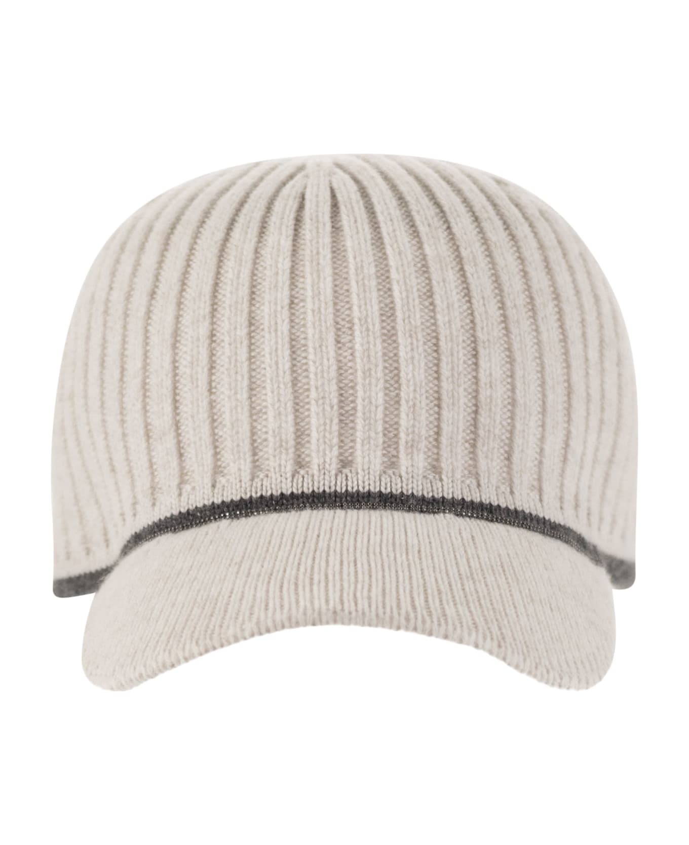Brunello Cucinelli Ribbed Virgin Wool, Cashmere And Silk Knit Baseball Cap With Jewel - Pearl