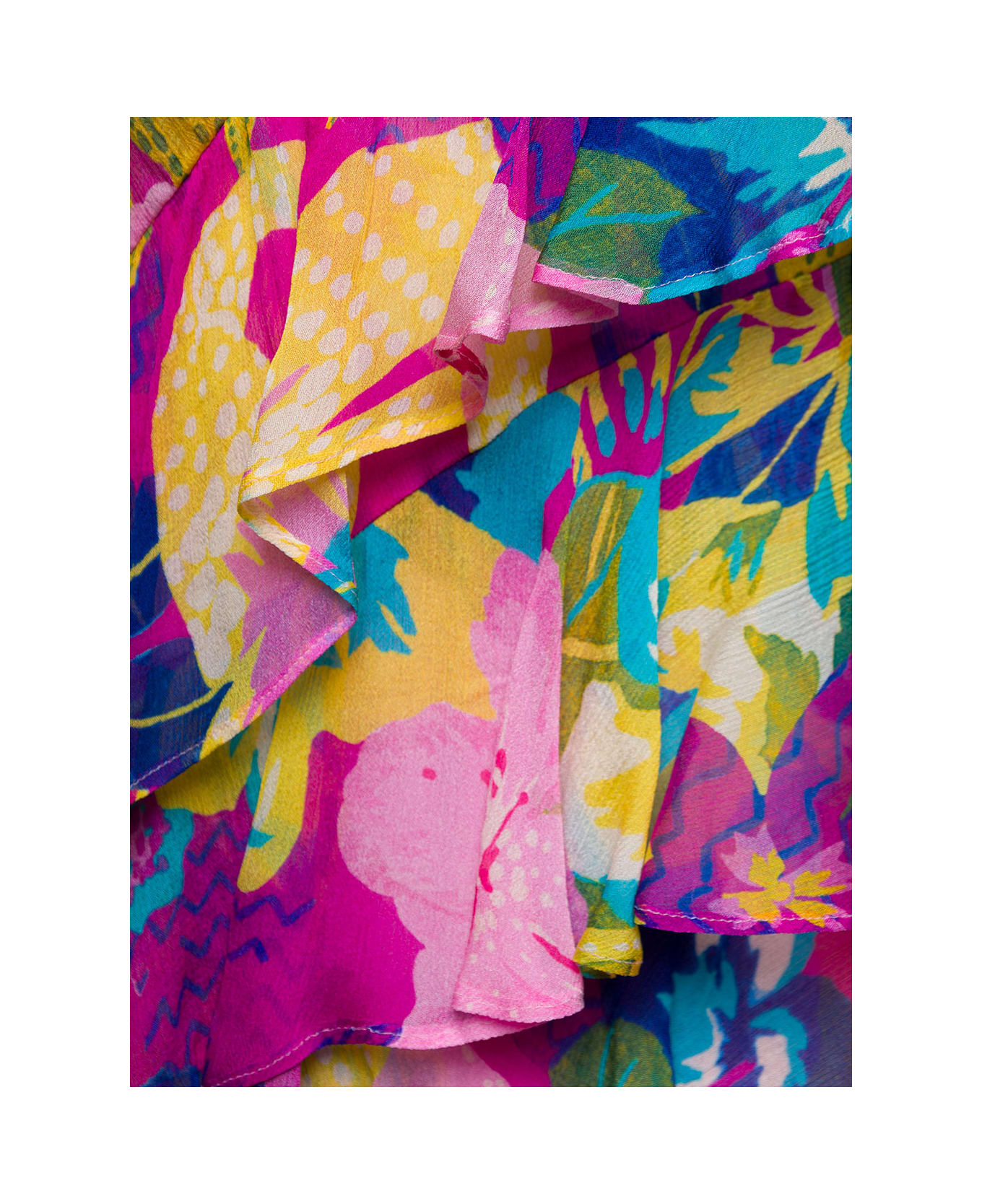 MSGM Multicolor Asymmetric Ruffled Top With Graphic Print In Viscose Woman - Multicolor