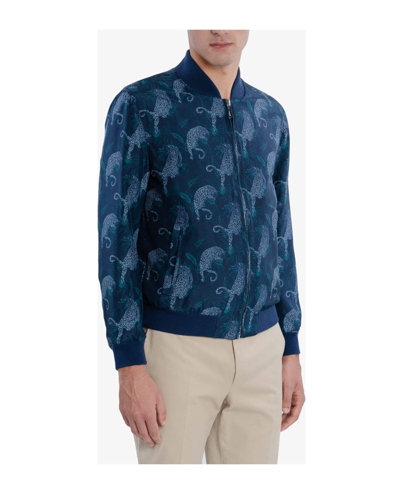 Larusmiani Bomber Pink Panther Down Jacket - Blue Cheetah