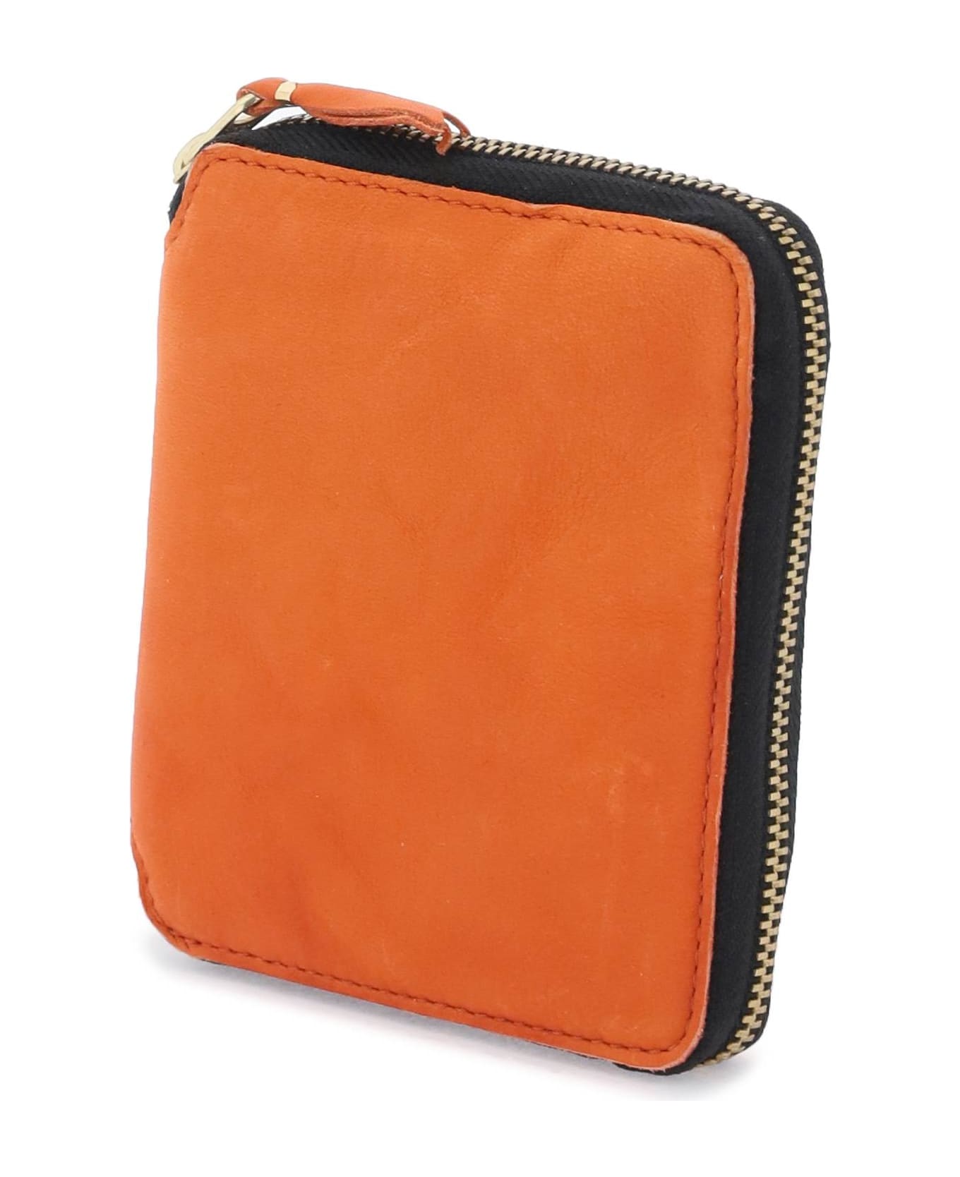Comme des Garçons Wallet Washed Leather Zip-around Wallet - BURNT ORANGE (Orange)