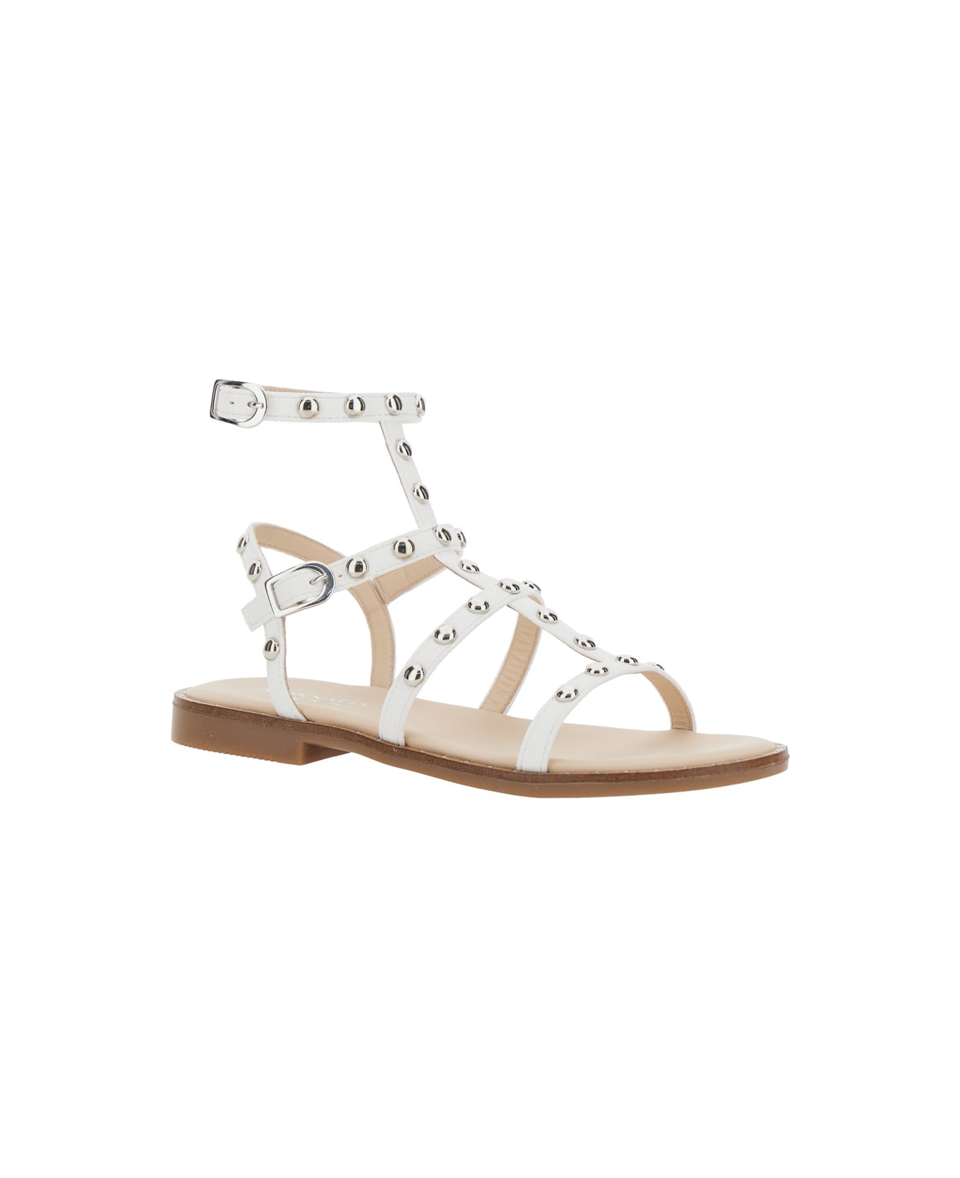 Monnalisa White Sandals With All-over Applied Studs In Tech Fabric Girl - White