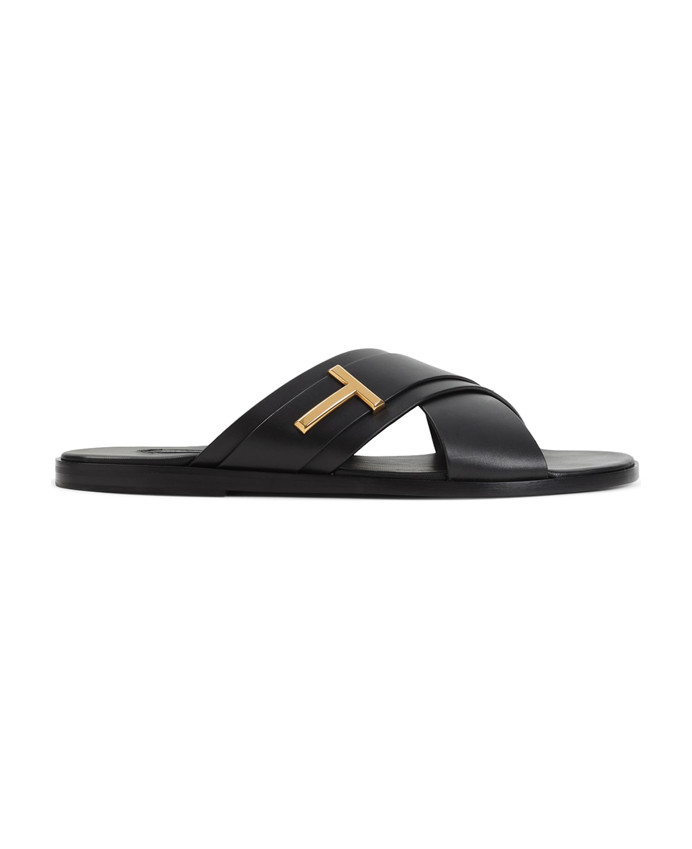 Tom Ford Black Leather Slippers - BLACK