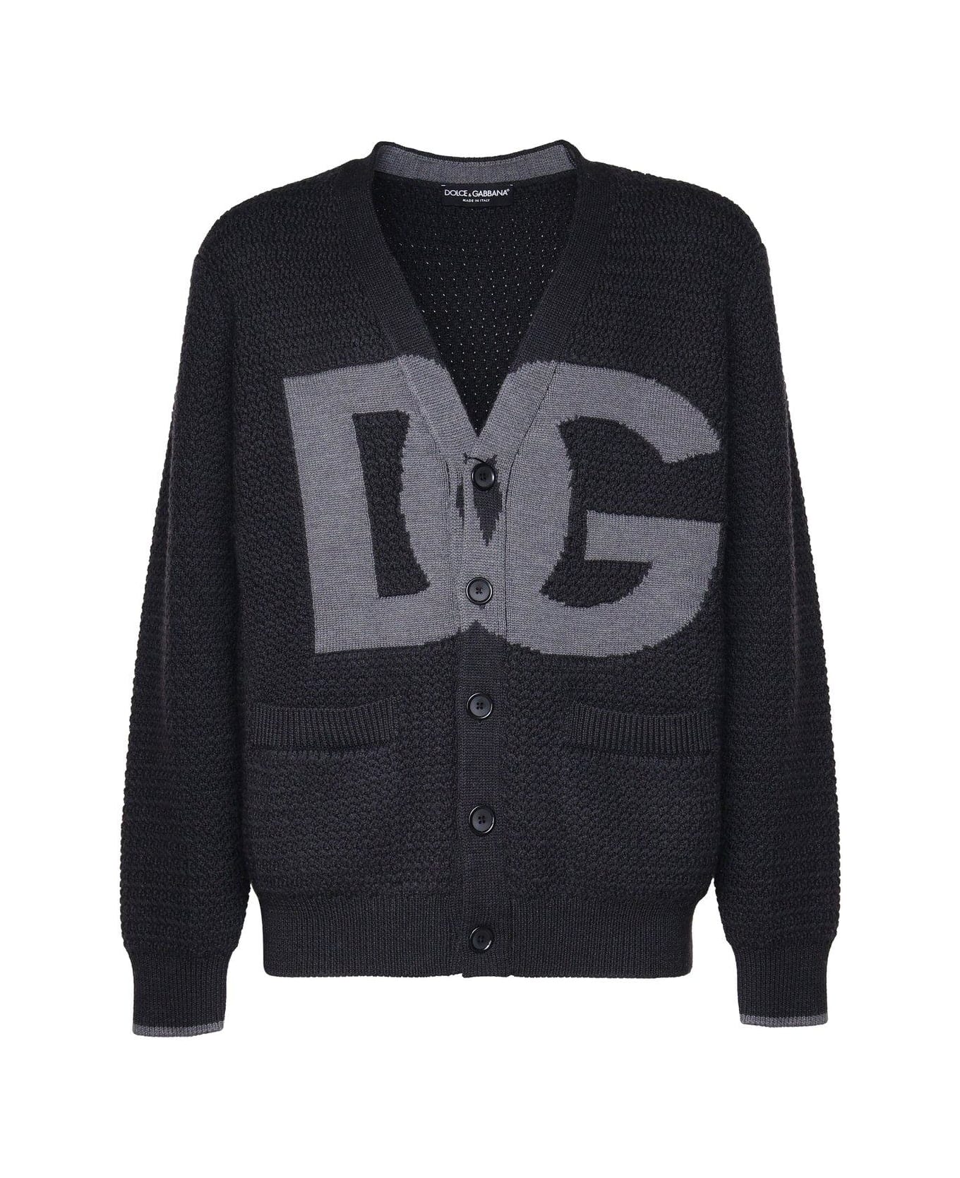 Dolce & Gabbana Logo Intarsia Knitted Cardigan - GRIGIO SCURISSIMO 3