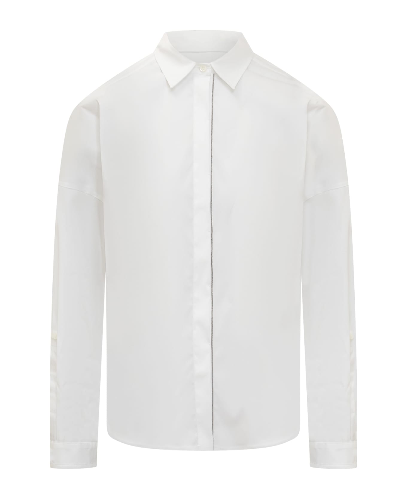 Brunello Cucinelli Cotton Poplin Shirt With Monile Insert - White
