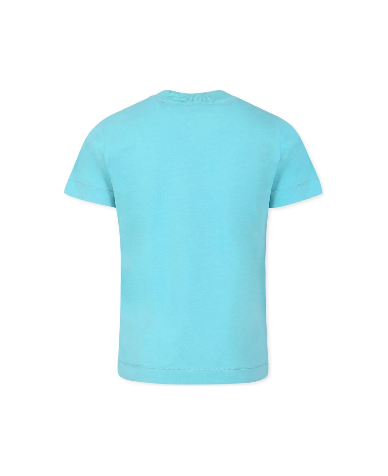 Stone Island Junior Light Blue T-shirt With Round Neck And Logo Patch On The Front In Cotton Boy - Light blue