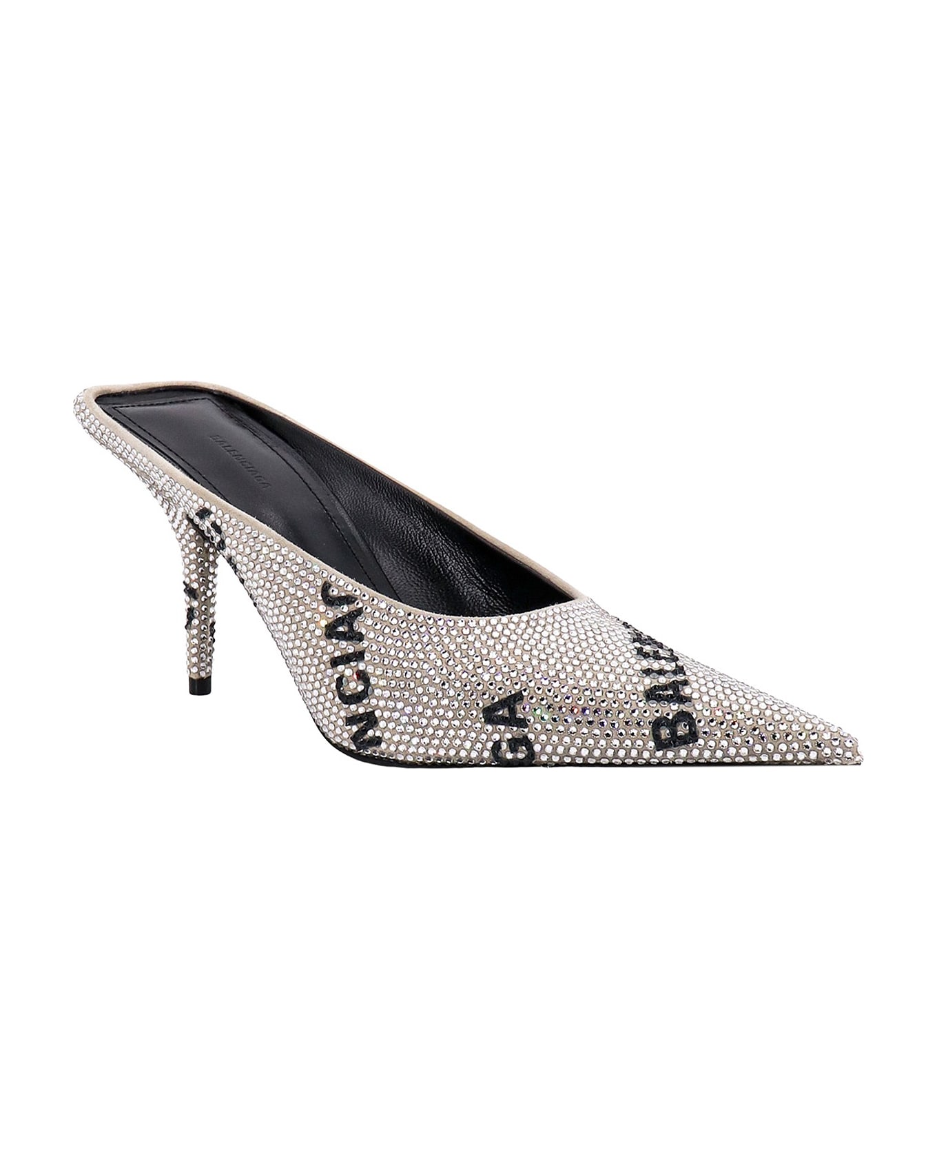 Balenciaga Embellished Suede Square Knife Mules - Silver
