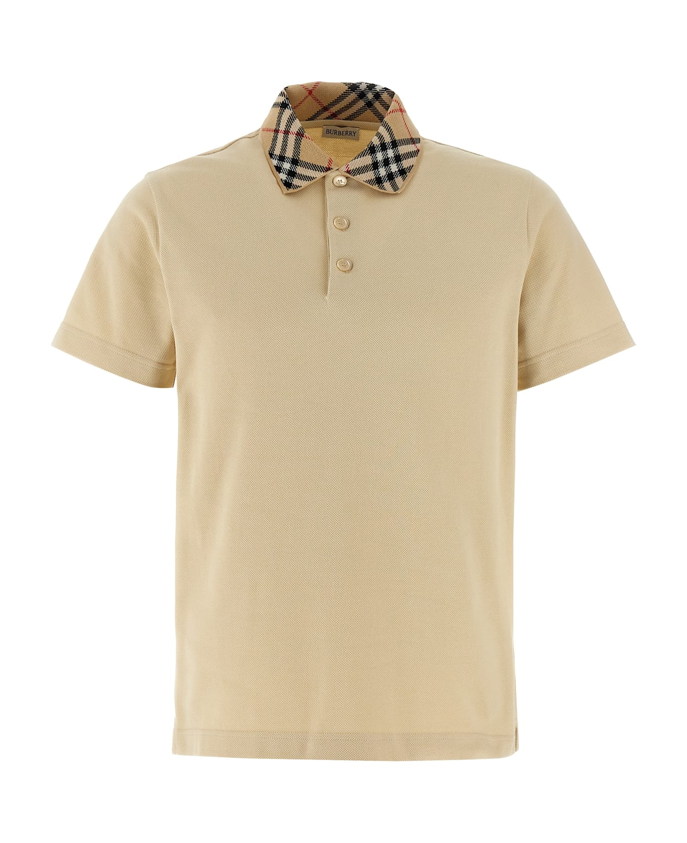 Burberry Check Collar Polo Shirt - Beige