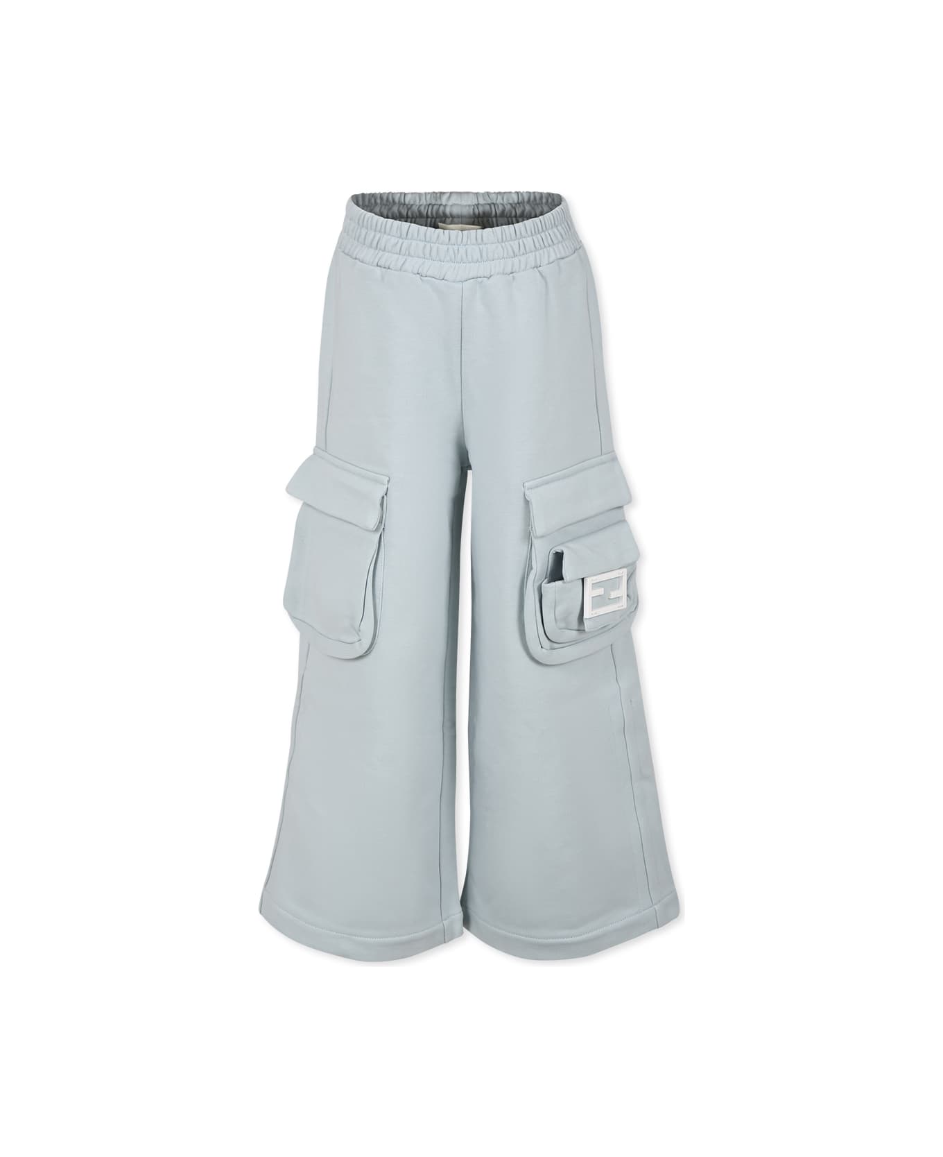 Fendi Light Blue Trousers For Kids With Ff - Light Blue