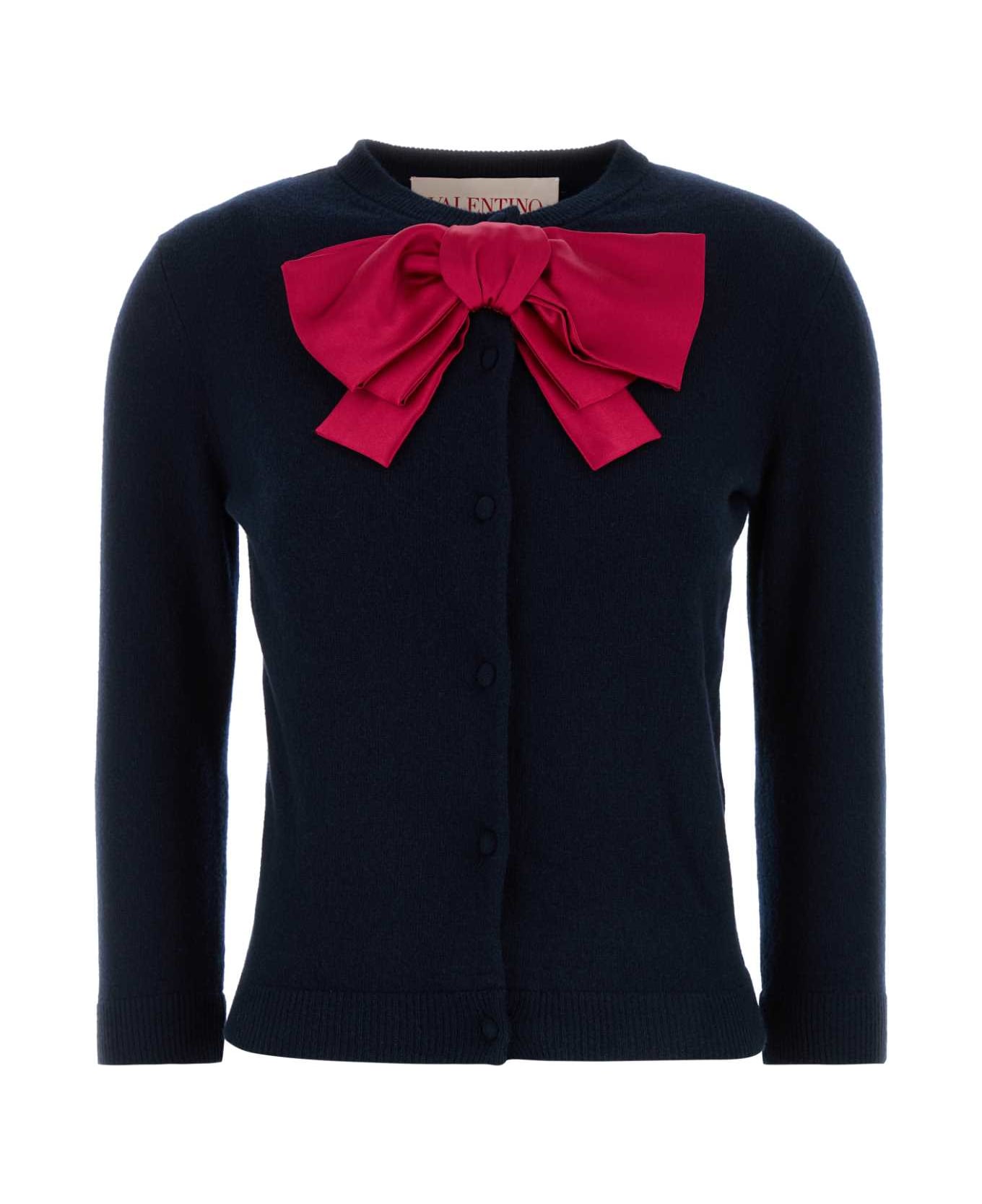 Valentino Garavani Navy Blue Wool Cardigan - NAVYROSSO
