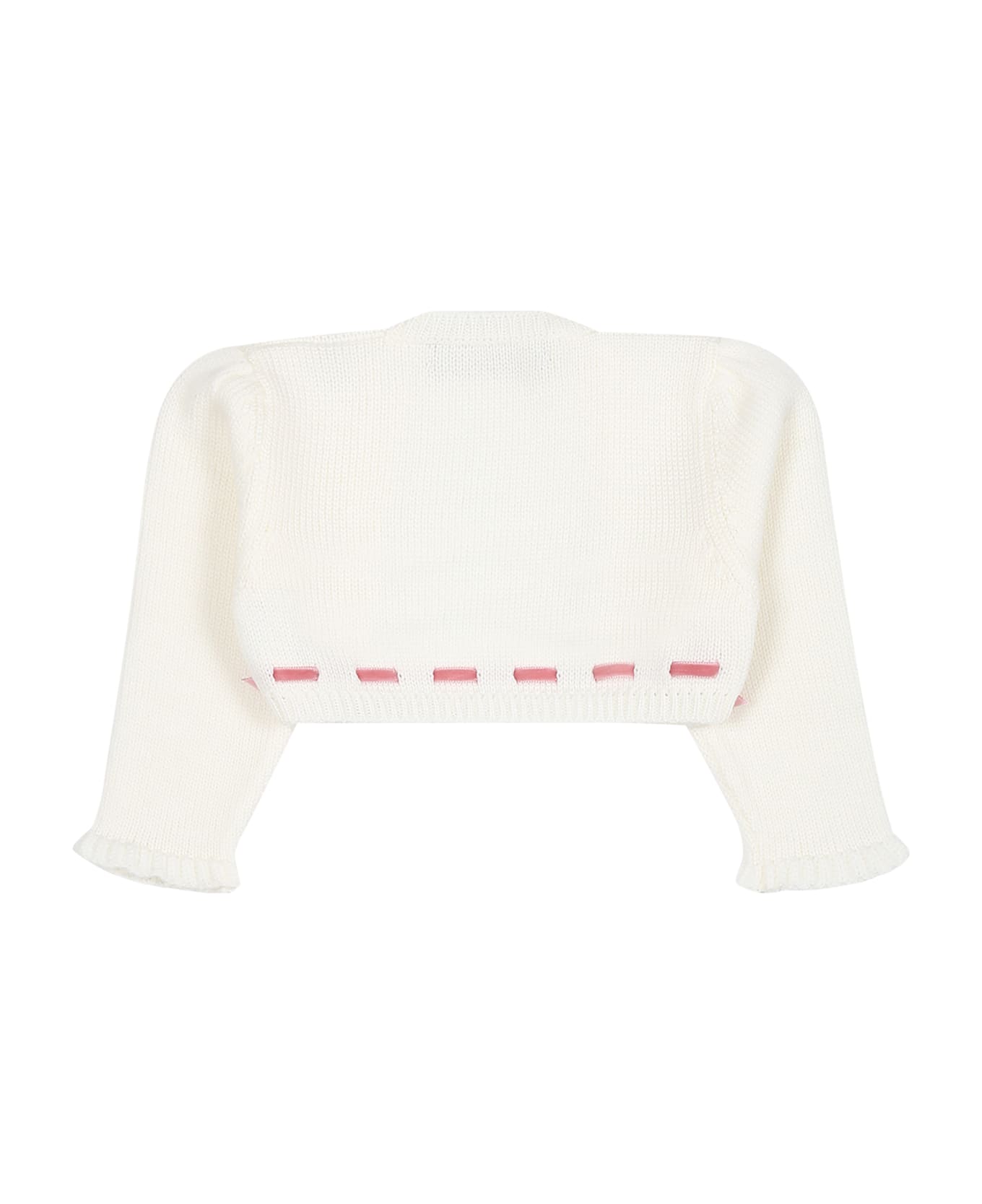 La stupenderia White Cardigan For Baby Girl With Bows - White