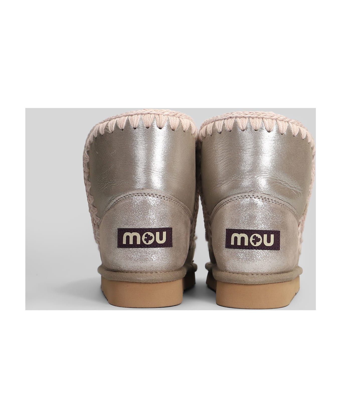 Mou Eskimo 18 Low Heels Ankle Boots In Grey Leather - grey