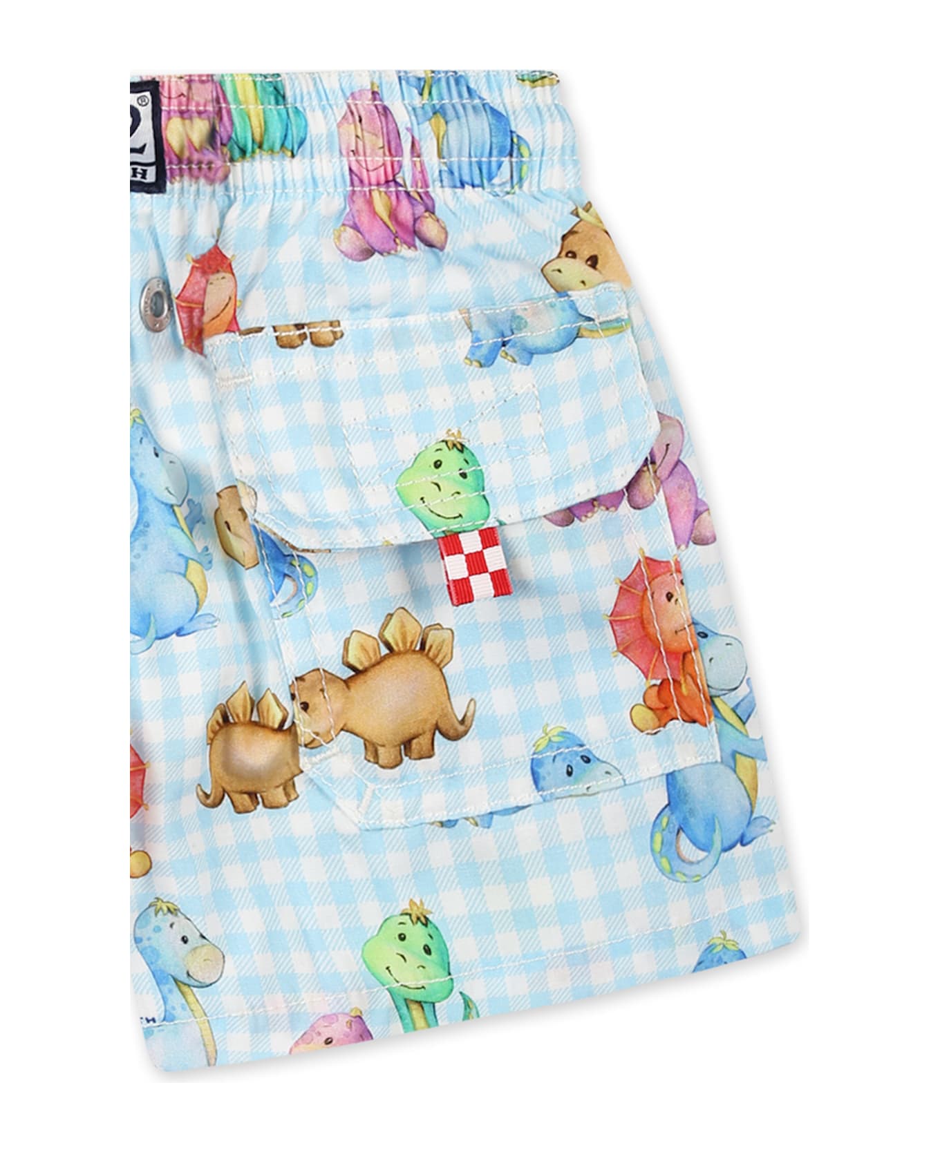 MC2 Saint Barth Light Blue Swim Short For Baby Boy With Dinosaur Print - Light Blue