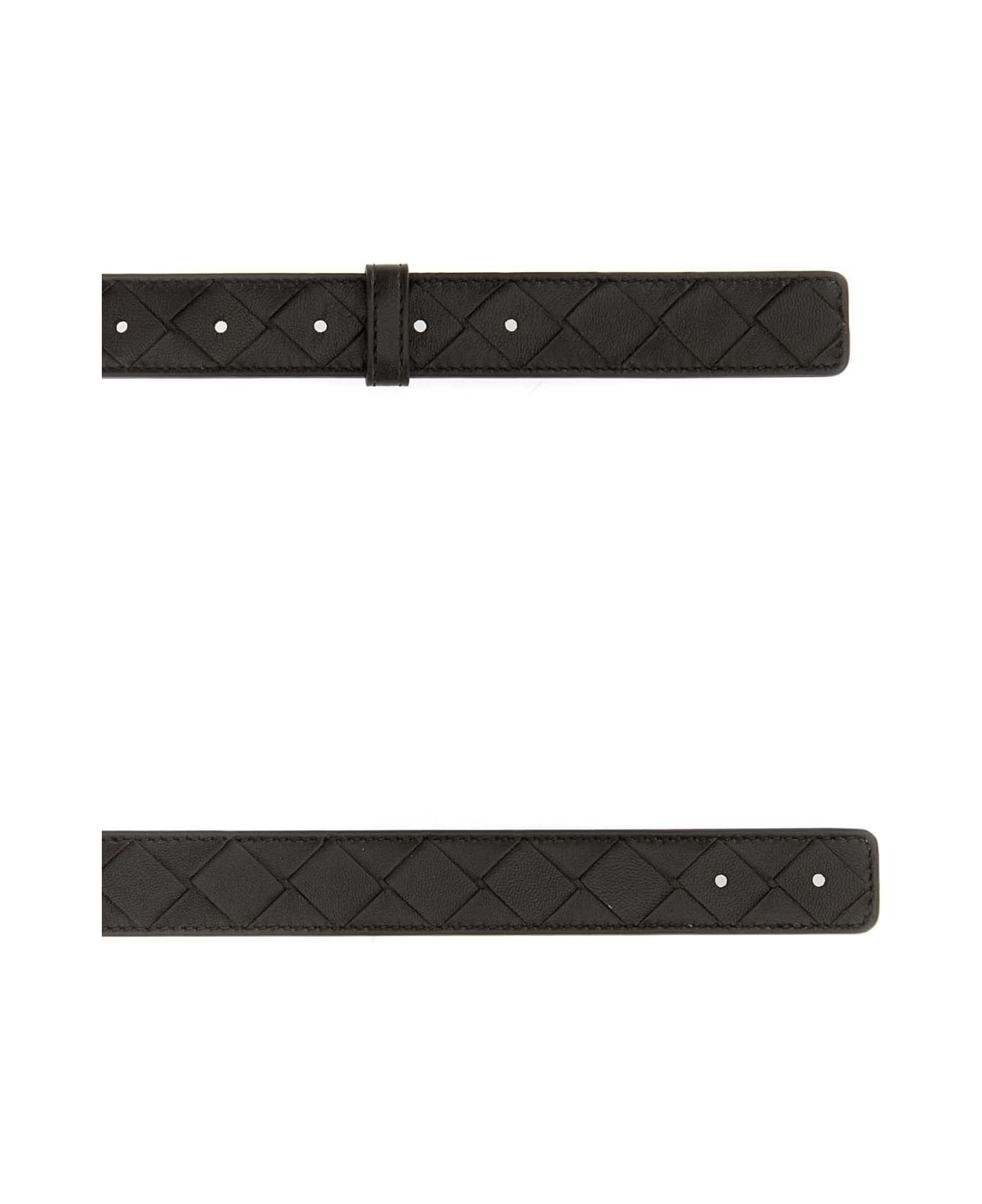 Bottega Veneta Dark Brown Leather Belt - BLACK